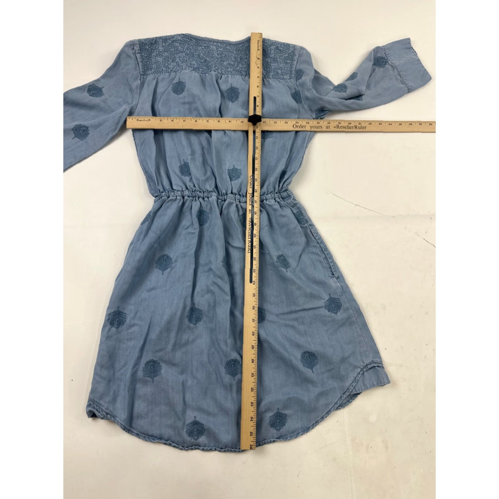 Vintage Holding Horses Shift Dress Womens Small Blue Chambray 3/4 Sleeve Embroidered Tie Waist Casual Size S / US 4 / IT 40 - 5 Thumbnail