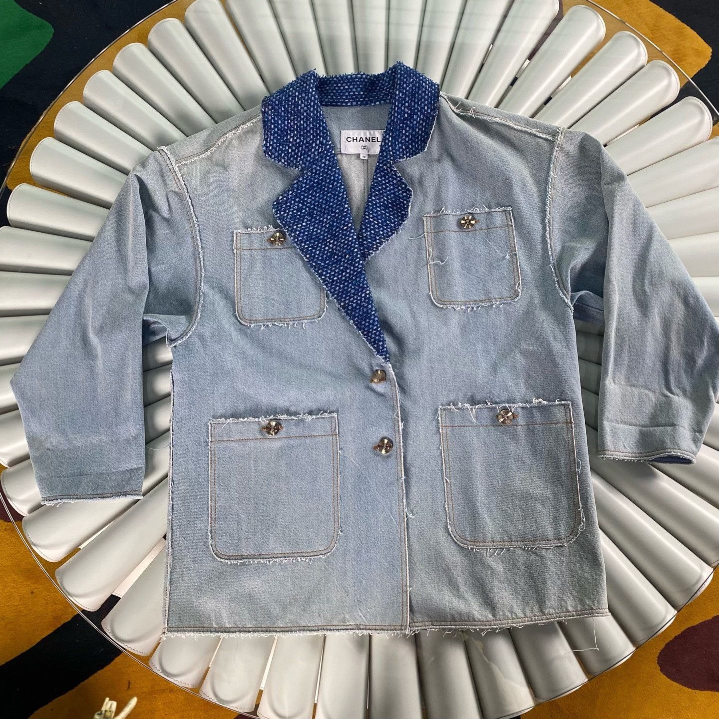 Chanel Chanel 20P Light Blue Oversized Denim Jacket Size US XXS / EU 40 - 1 Thumbnail