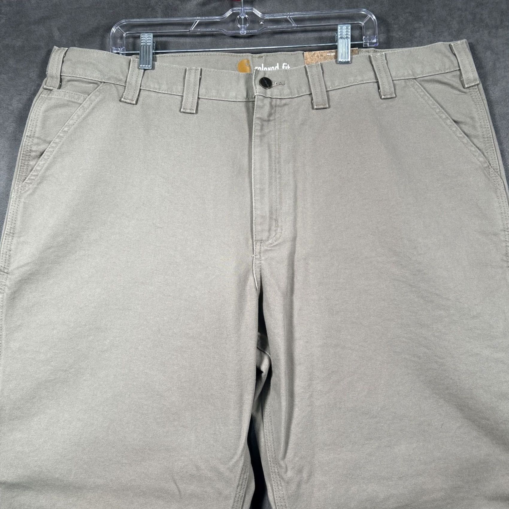 Carhartt Carhartt Mens 44x32 Relaxed Fit Washed Duck Work Dungaree Tan Canvas Pants Size US 44 / EU 60 - 2 Thumbnail