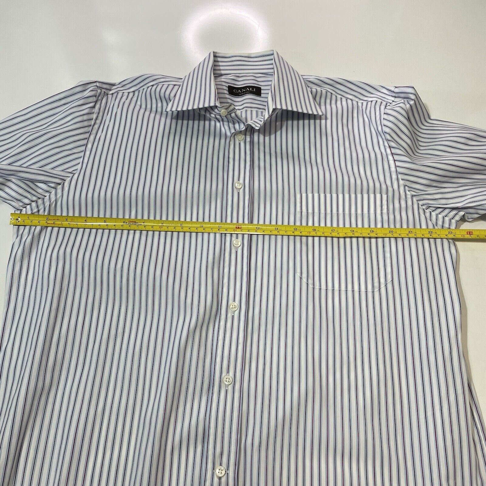 Canali Canali Dress Shirt Men’s 16-41 White Purple/Blue Stripe Size US L / EU 52-54 / 3 - 7 Thumbnail