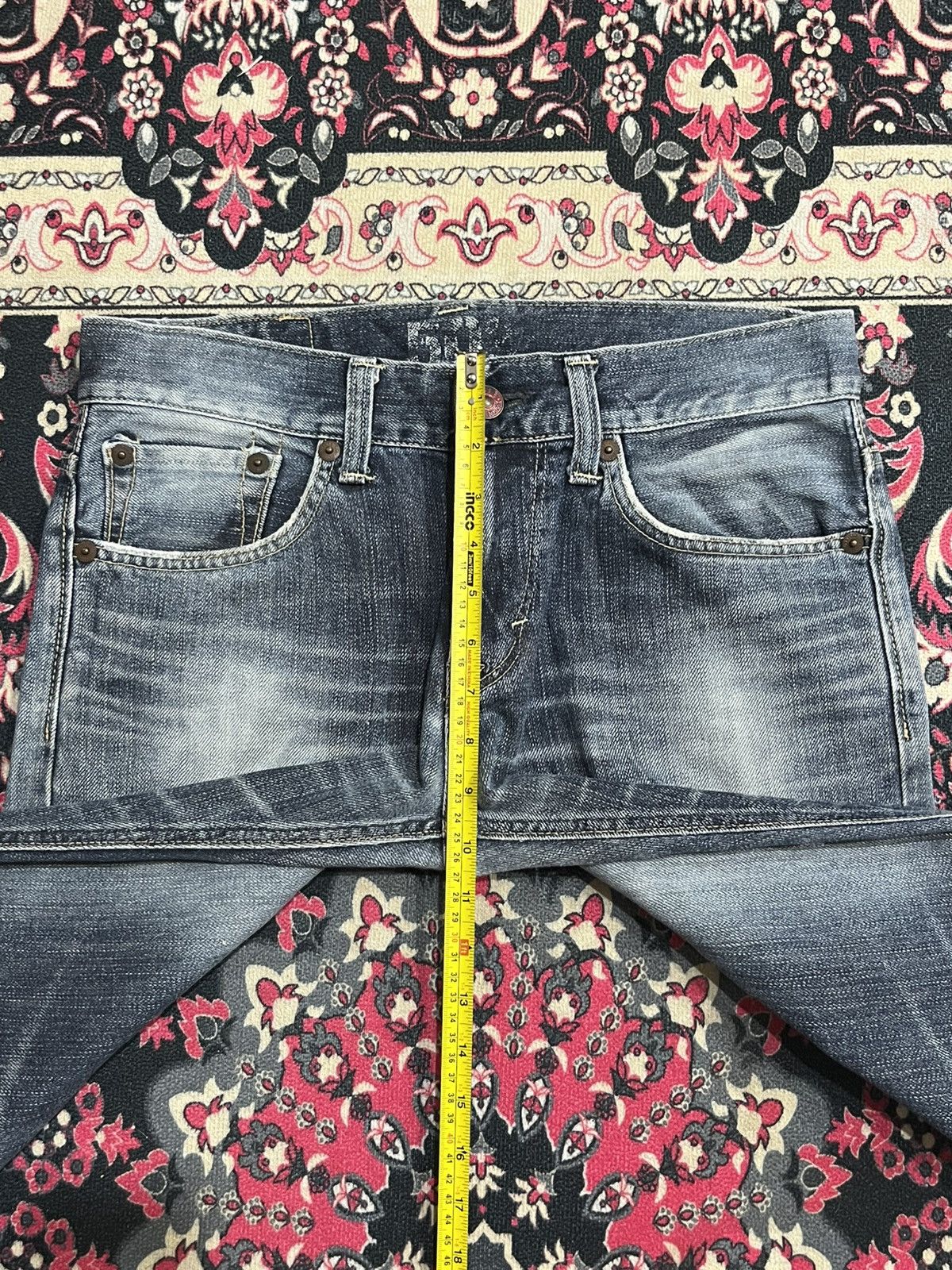 Edwin Edwin 503 Blue Trip Blue Washed Distressed Straight Jeans Size US 30 / EU 46 - 14 Thumbnail