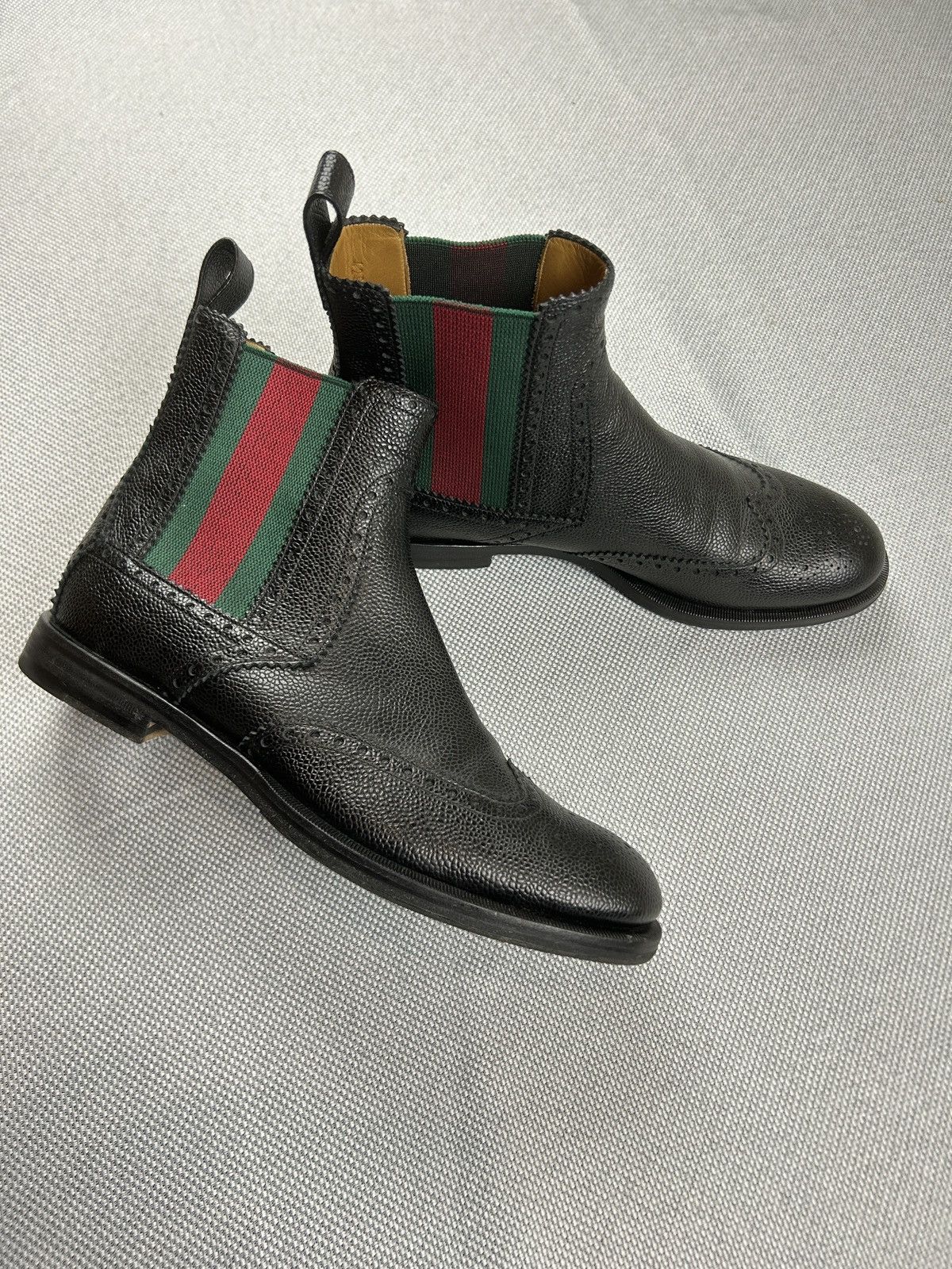 Gucci Gucci Strand Web Wing Tip Black Leather Chelsea Boots Shoes Size US 8 / EU 41 - 9 Thumbnail