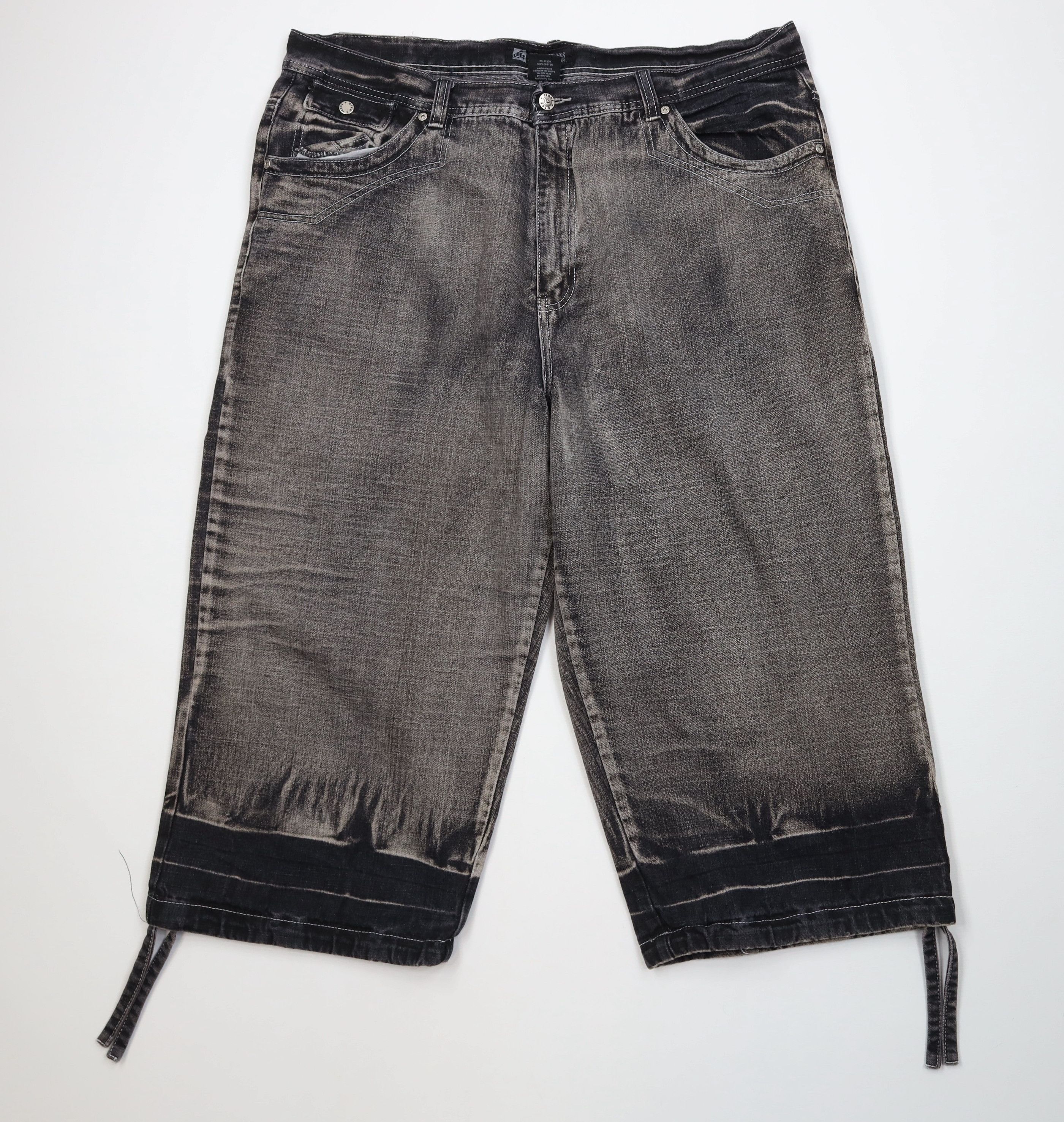 Vintage Vintage 90s Y2K Streetwear Tie Cuff Capris Denim Jeans Black Size US 42 / EU 58 - 1 Thumbnail