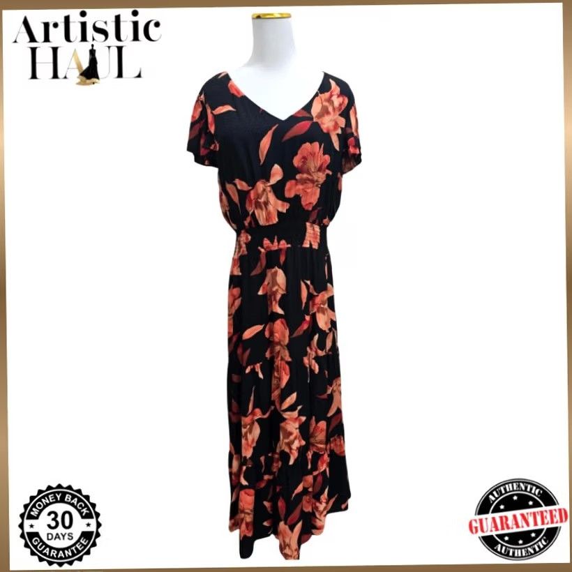 Nanette Lepore Nanette Lepore Black Orange Floral Maxi Dress Size 14 V-Neck Womens Maxi Dress Size XL / US 12-14 / IT 48-50 - 2 Thumbnail