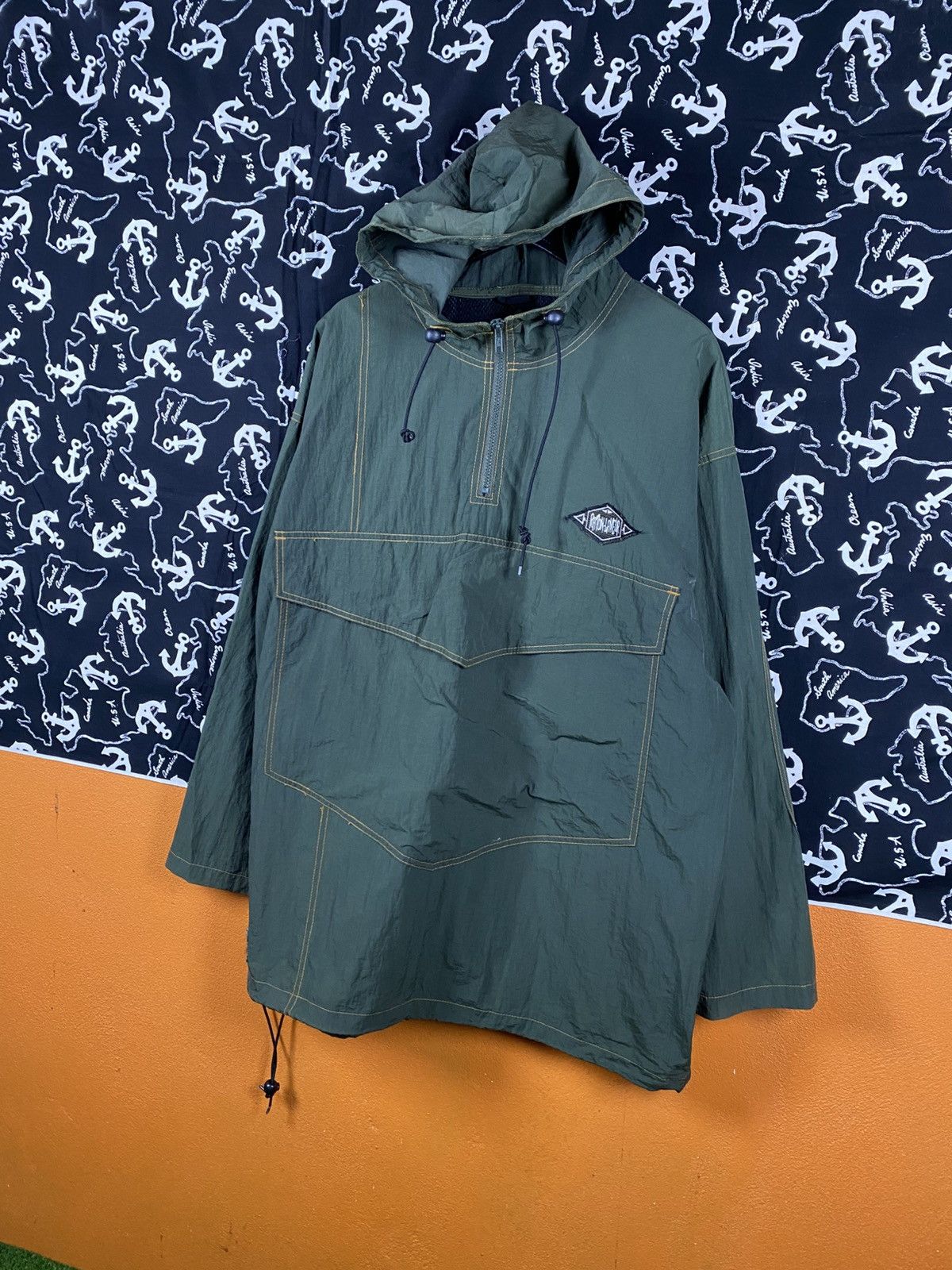 Japanese Brand Vintage PRACT Olive Green Hooded Pullover Jacket Anorak Size US L / EU 52-54 / 3 - 4 Thumbnail