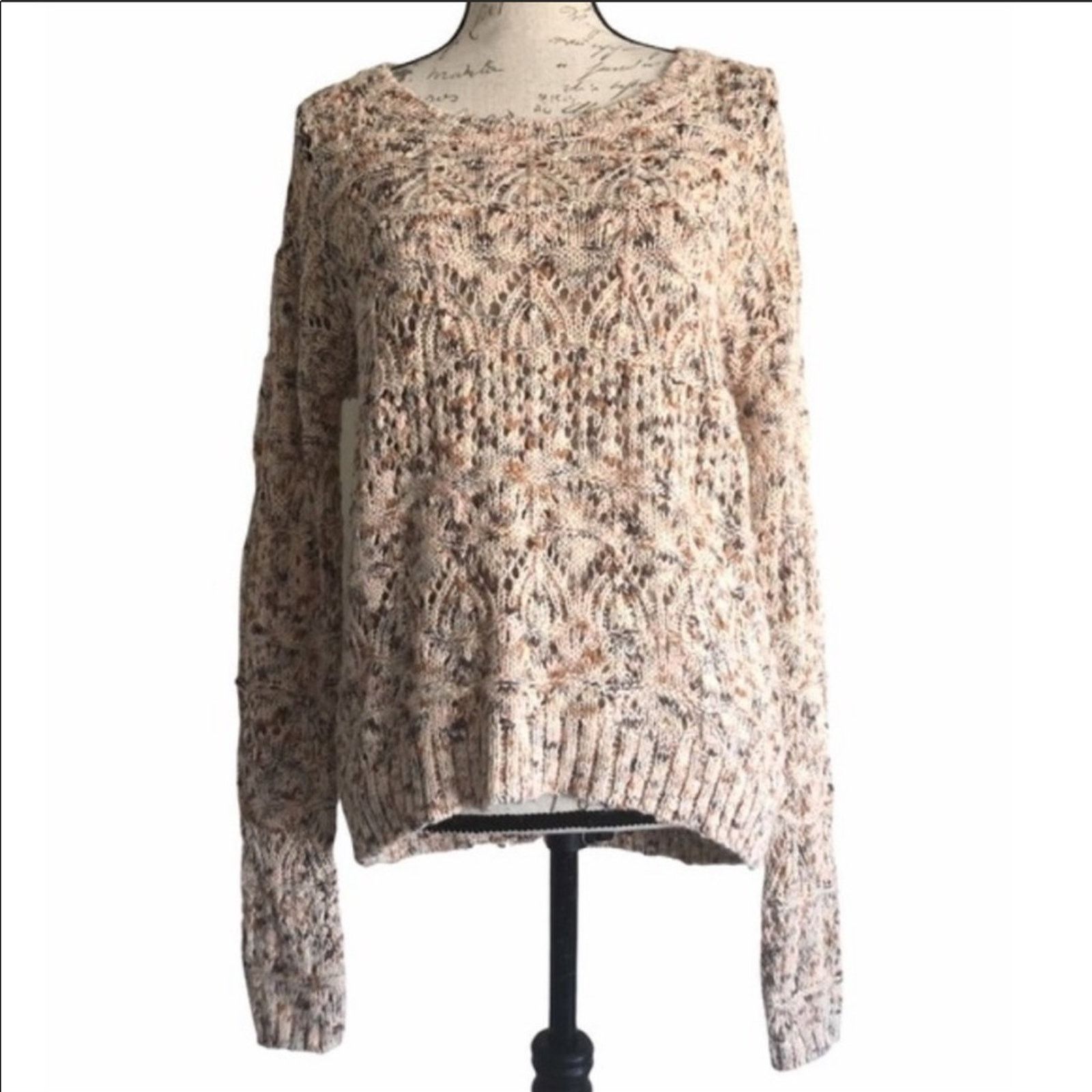Nordstrom NEW NORDSTROM HINGE Cream Tan Chunky Knit Pullover Sweater Size XS / US 0-2 / IT 36-38 - 3 Thumbnail