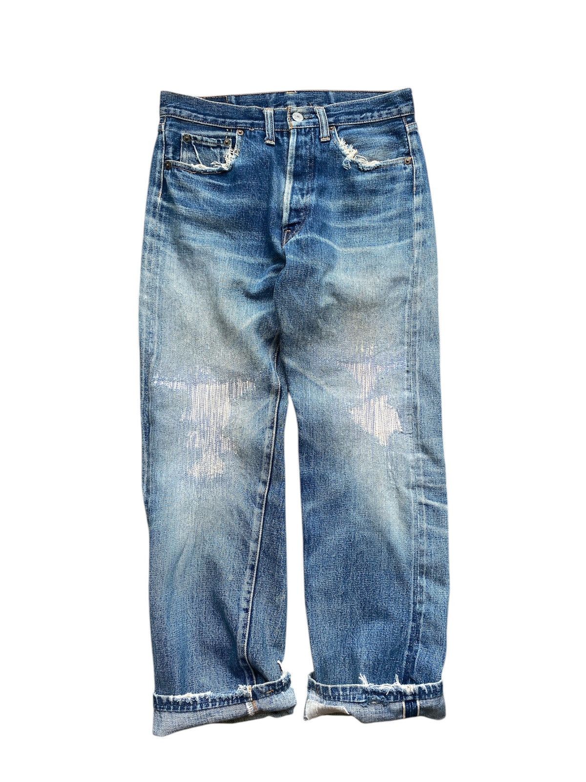 Denime × Japanese Brand × Vintage THRASHED vintage denime selvedge jeans Size US 28 / EU 44 - 1 Thumbnail