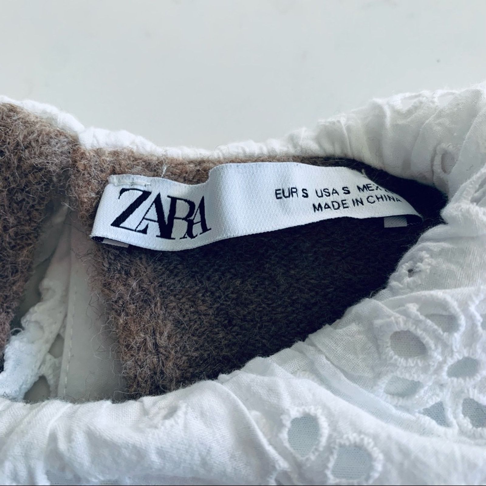 Zara Zara wool blend brown sweater with contrasting collar Small Size S / US 4 / IT 40 - 8 Thumbnail