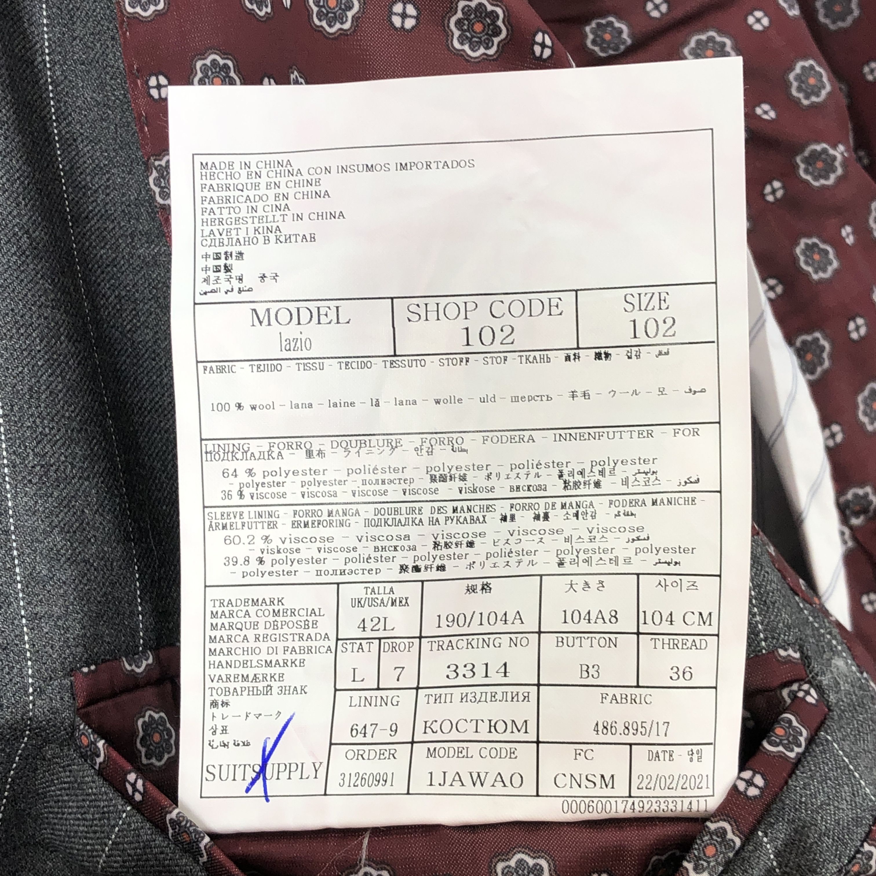Suitsupply Lazio Pure Wool Blazer Size L (EU:102 UK:42; US:42L) Size 42L - 9 Thumbnail