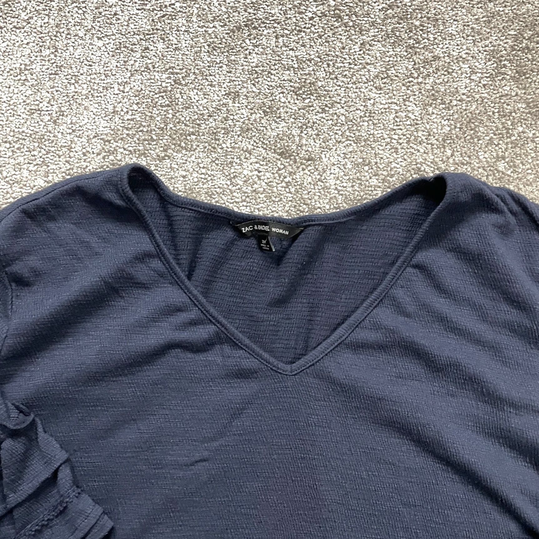 Vintage Zac & Rachel Blouse Womens 2XL Navy Blue V-Neck Ruffle Sleeve Stretch Casual Top Size XXL / US 16-18 / IT 52-54 - 3 Thumbnail