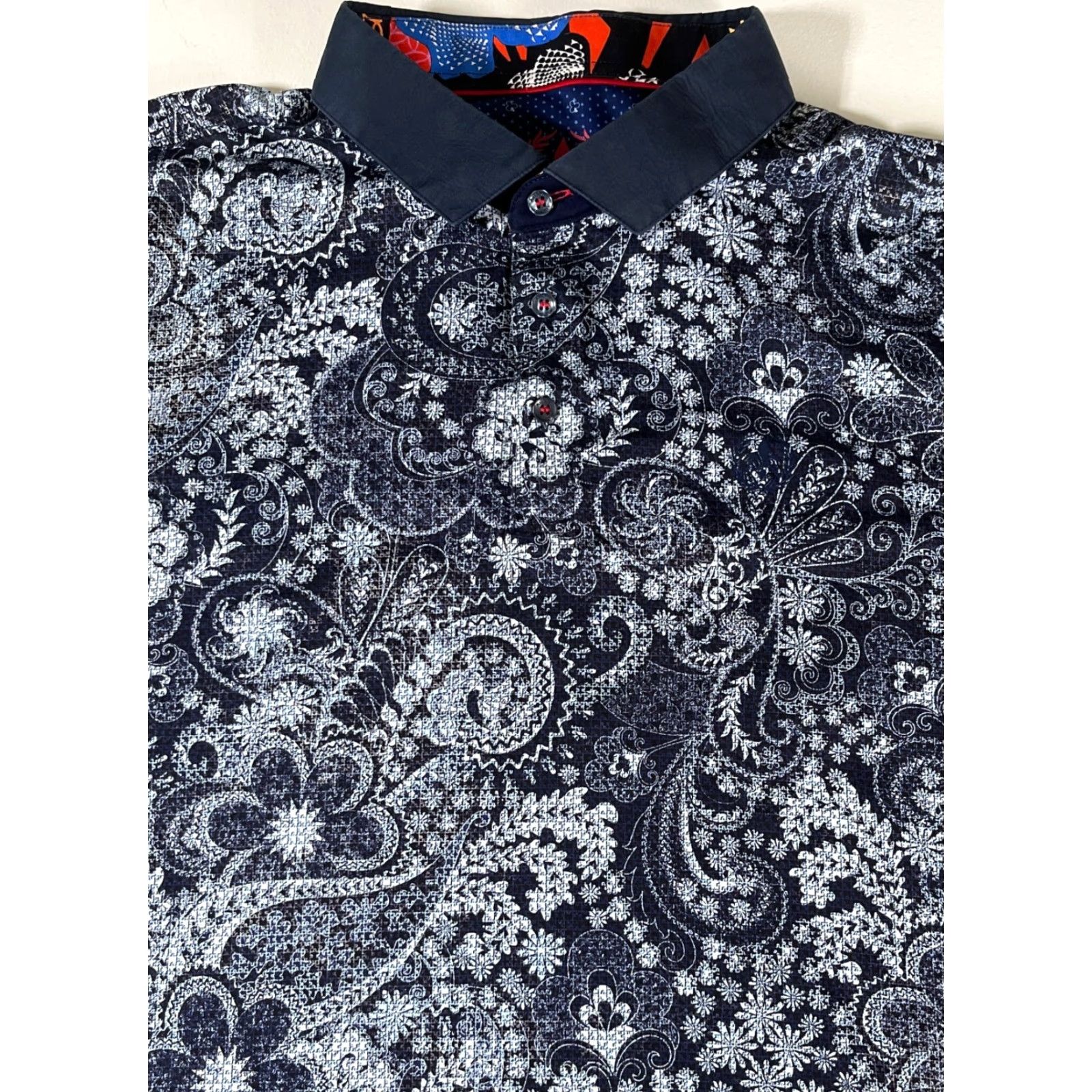 Au Noir VINTAGE Au Noir Polo Shirt Paisley Navy Cotton XL Mens Short Sleeve Collared Button Regular Size US XL / EU 56 / 4 - 7 Thumbnail