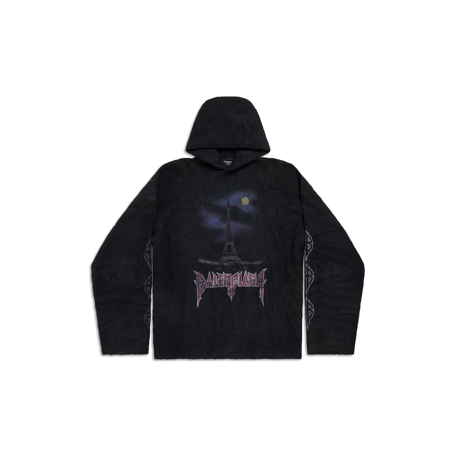 Balenciaga o1bcso1str0625 Paris Moon Crinkled Hoodie Large Fit in Black Size XXS / US 00 / IT 34 - 1 Thumbnail