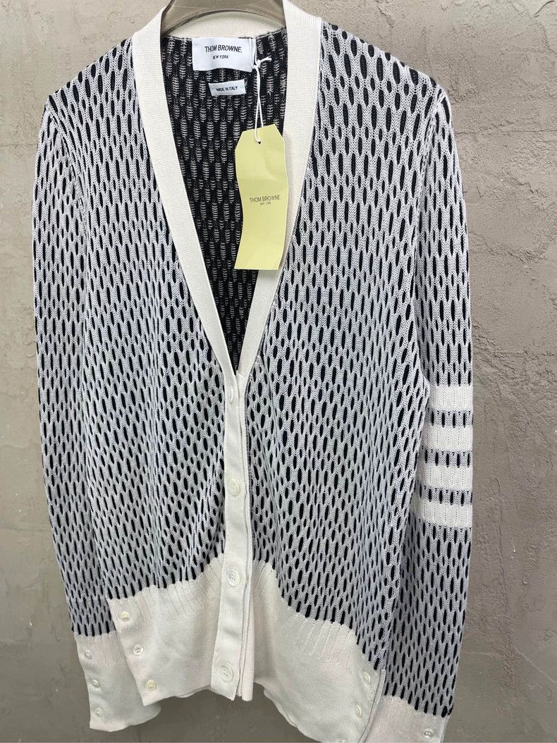 Thom Browne Thom browne Dark blue and white mesh four-striped knitted Size US S / EU 44-46 / 1 - 3 Thumbnail