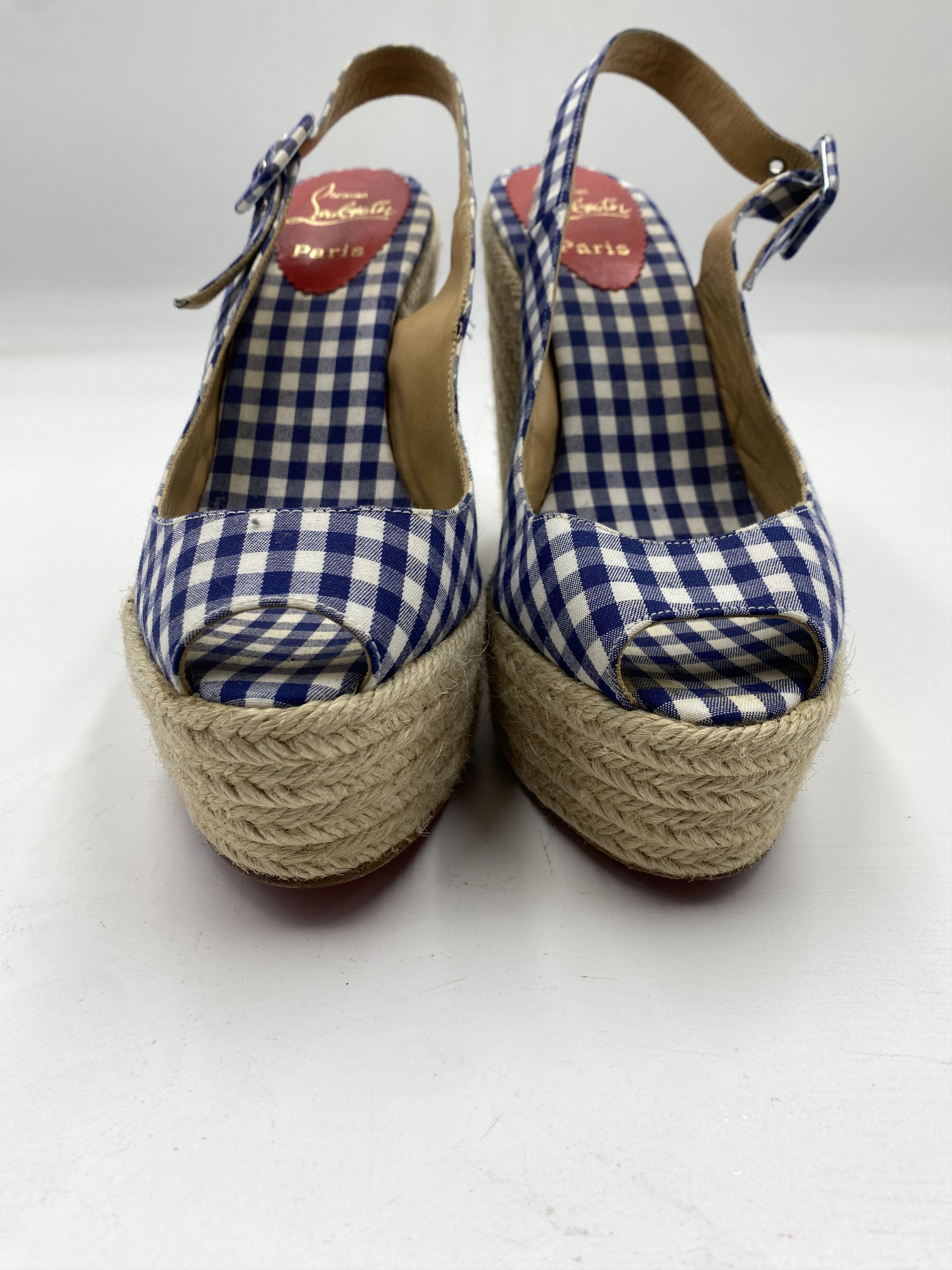 Christian Louboutin Jute Gingham Wedge Size US 10 / IT 40 - 1 Thumbnail