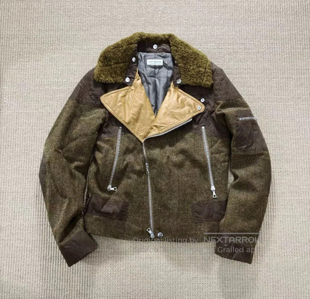 Dries Van Noten Green Moto Jacket with Faux Fur Collar Size M. Size US M / EU 48-50 / 2 - 4 Thumbnail