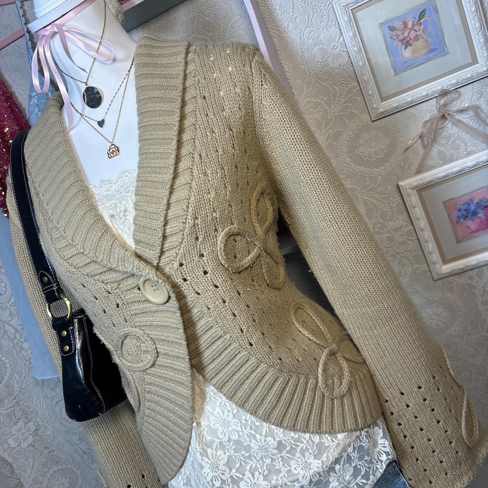 Other vintage knit floral brown cardigan Size M / US 6-8 / IT 42-44 - 4 Thumbnail
