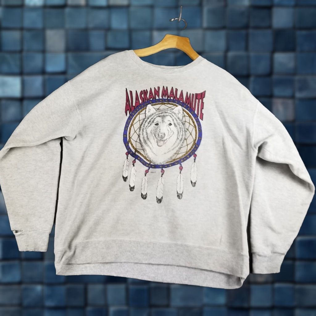 Vintage Vintage Oneita Men's XL Ivory Grunge Dog Sled Team Pullover Sweatshirt 90s Winter Activewear Size US XL / EU 56 / 4 - 1 Thumbnail
