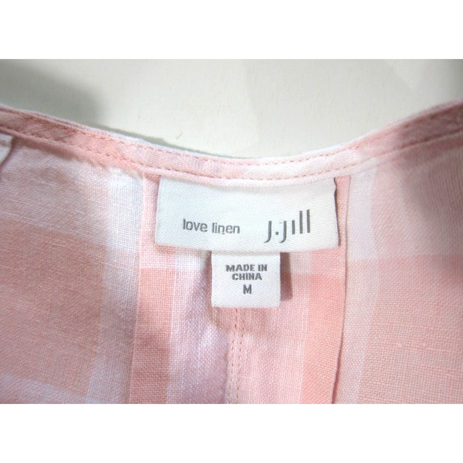 J. Jill J.Jill Blouse Shirt Women Medium 3/4 Sleeve Linen Pink White Plaid Tunic VINTAGE Size M / US 6-8 / IT 42-44 - 3 Thumbnail