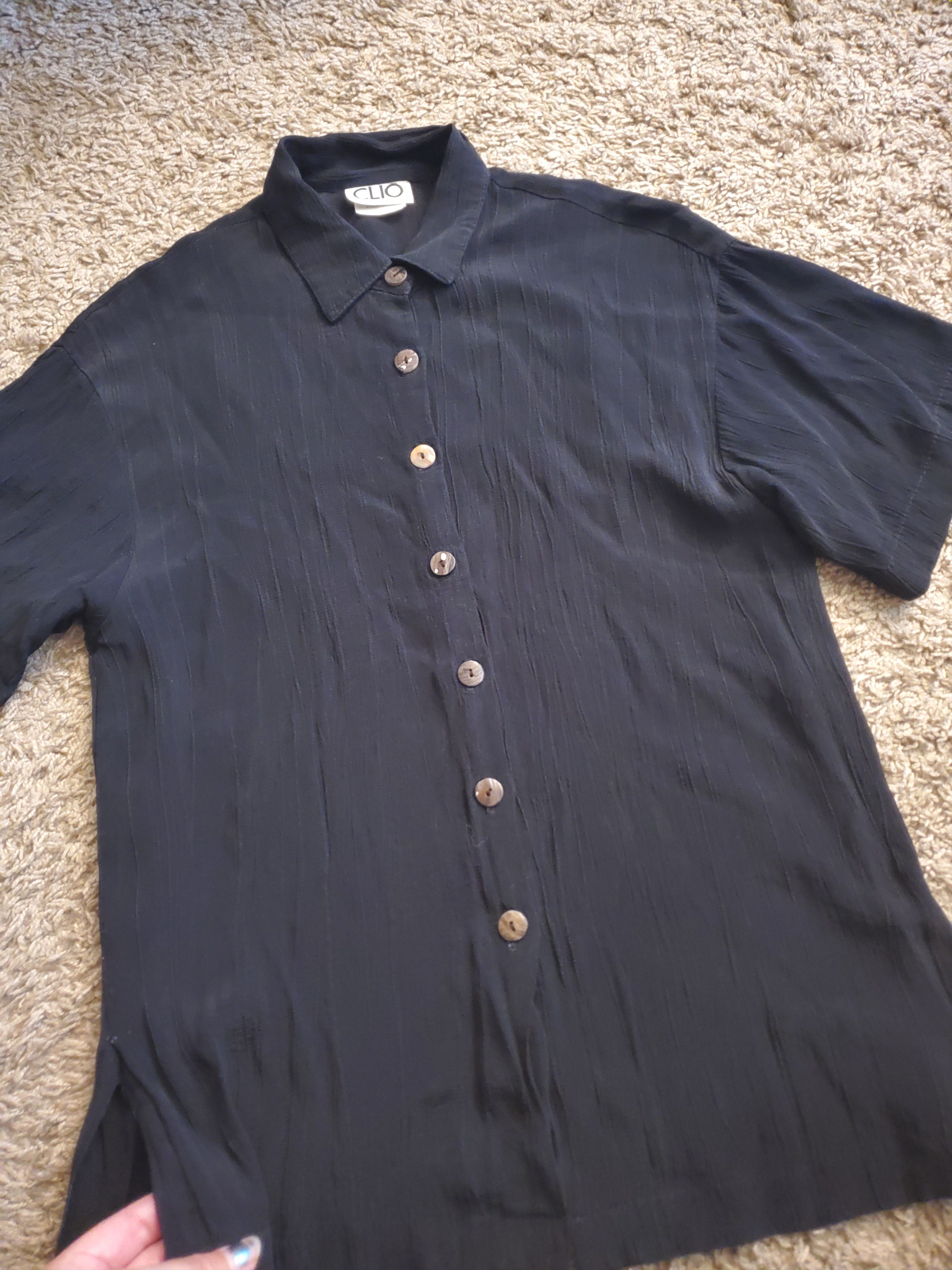 Vintage Women's Vintage CLIO Black Button-up Top (size S) Size S / US 4 / IT 40 - 4 Thumbnail