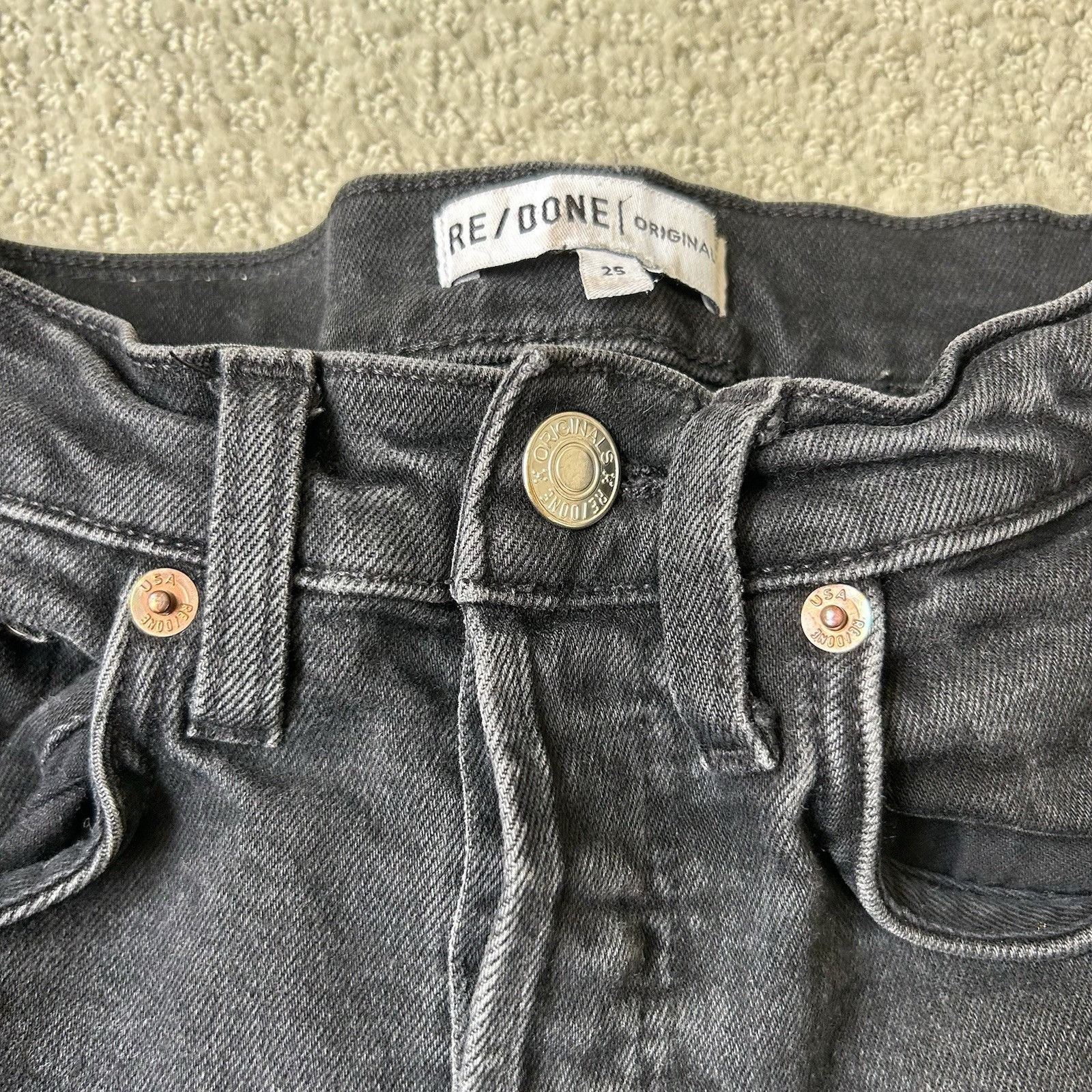 RE/DONE RE/DONE Originals High Rise Ankle Crop Jeans Black Button-Fl Size 25" / US 0 / IT 36 - 5 Thumbnail