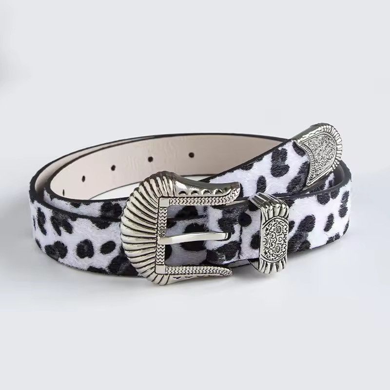 Japanese Brand White Leopard Print Western PU Leather Belt Size ONE SIZE - 3 Thumbnail