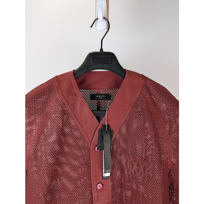 Amiri o1rshd1 MA Perforated Baseball Shirt in Sun Dried Tomato Size US M / EU 48-50 / 2 - 7 Thumbnail