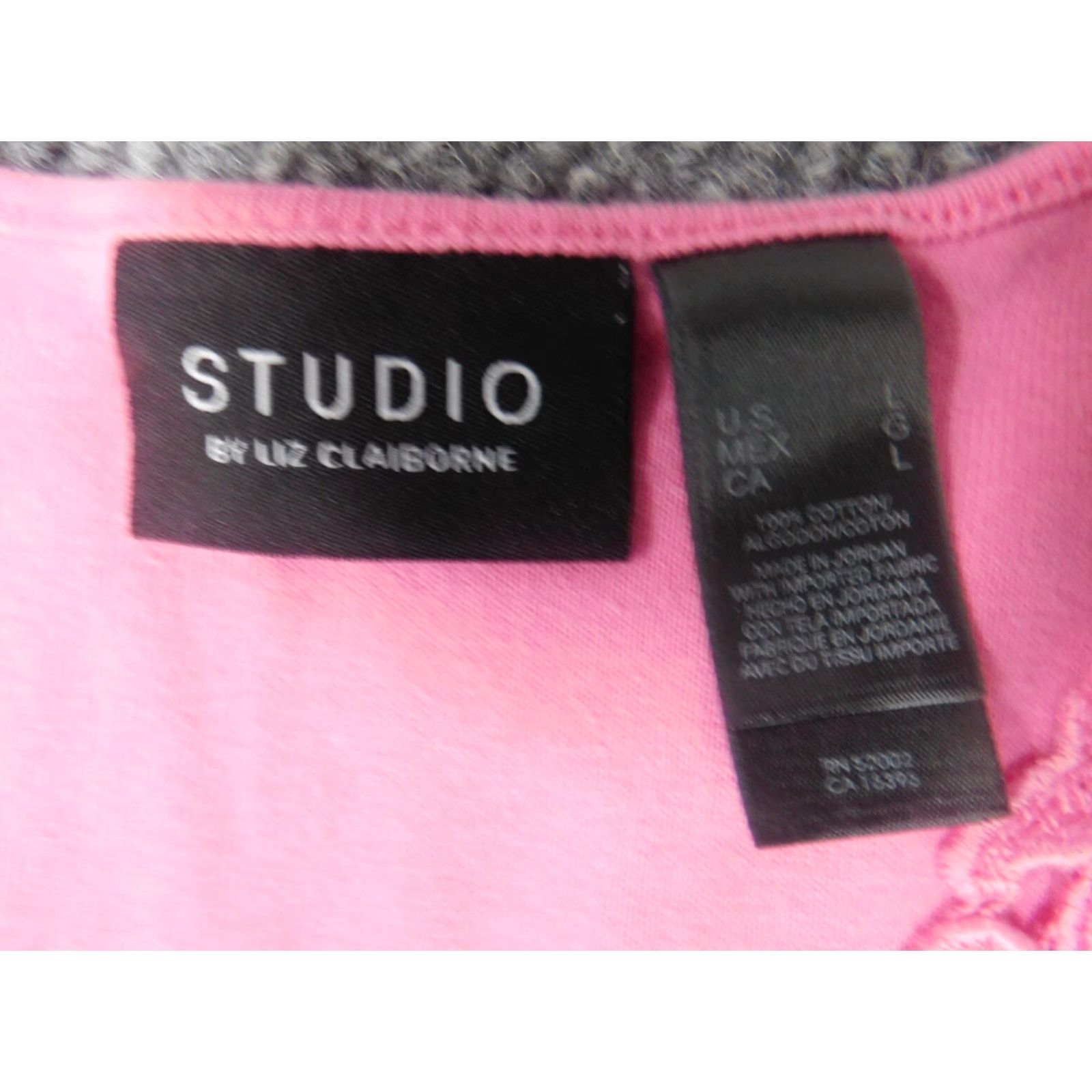 Liz Claiborne Liz Claiborne Womens Blouse L Pink Pullover Casual Everyday Stretch Crew Neck Cotton Rayon Regular Modern Classic Ladies Size L / US 10 / IT 46 - 6 Thumbnail