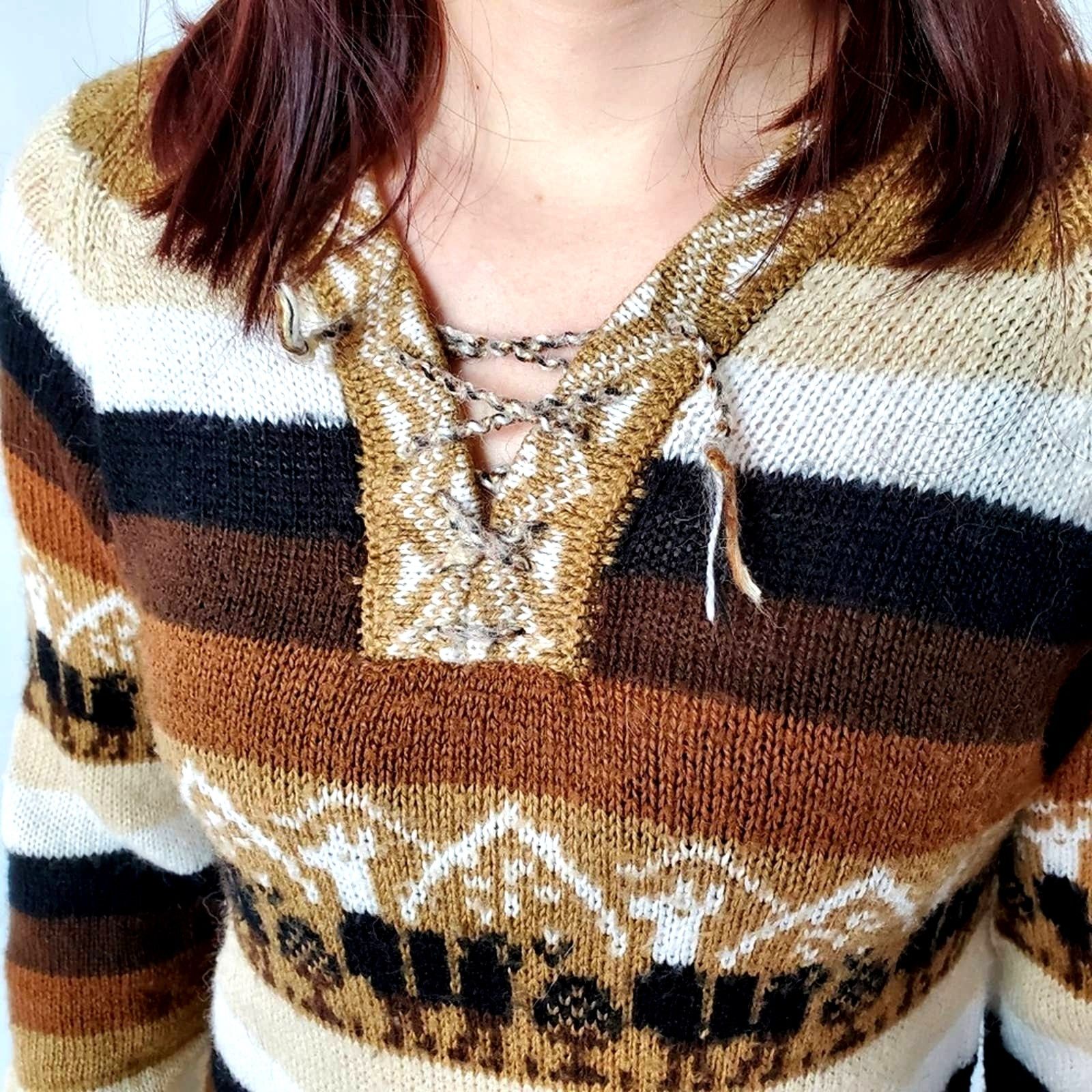 Vintage Vintage 70's Striped Alpaca Fringe Sweater - M Size M / US 6-8 / IT 42-44 - 3 Thumbnail