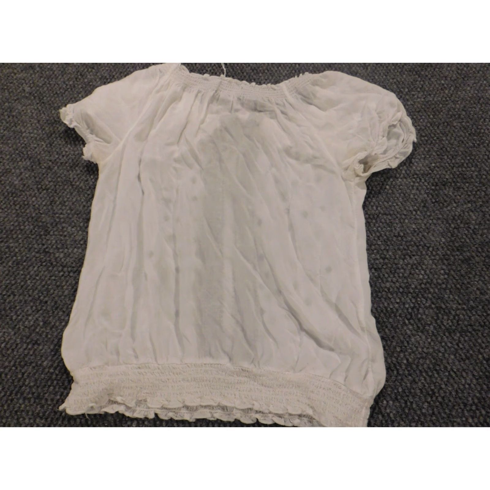 Vintage Iz Byer Blouse Shirt Womens Medium White Stretch Pullover Top Short Sleeve Crew Neck Casual Pattern Solid Button Size M / US 6-8 / IT 42-44 - 7 Thumbnail