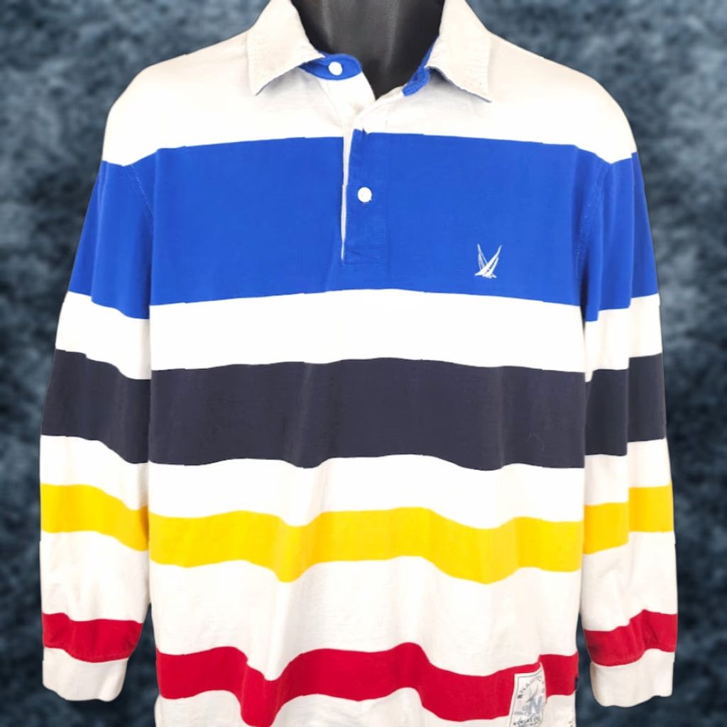 Nautica Nautica Rugby Polo Shirt Mens Size Large Blue Striped Long Sleeves Size US L / EU 52-54 / 3 - 1 Thumbnail