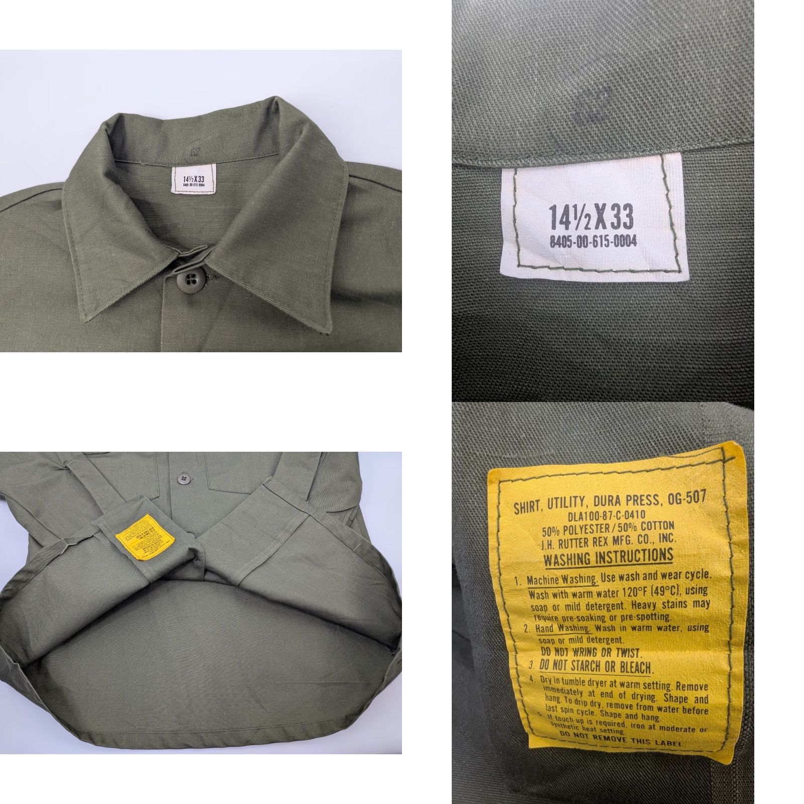 Olive VINTAGE Military Shirt Mens M/L 80s Olive Green Button-Up Collared Twill Dura-Press Wrinkle-Resistant Pockets US Made Size US M / EU 48-50 / 2 - 8 Thumbnail