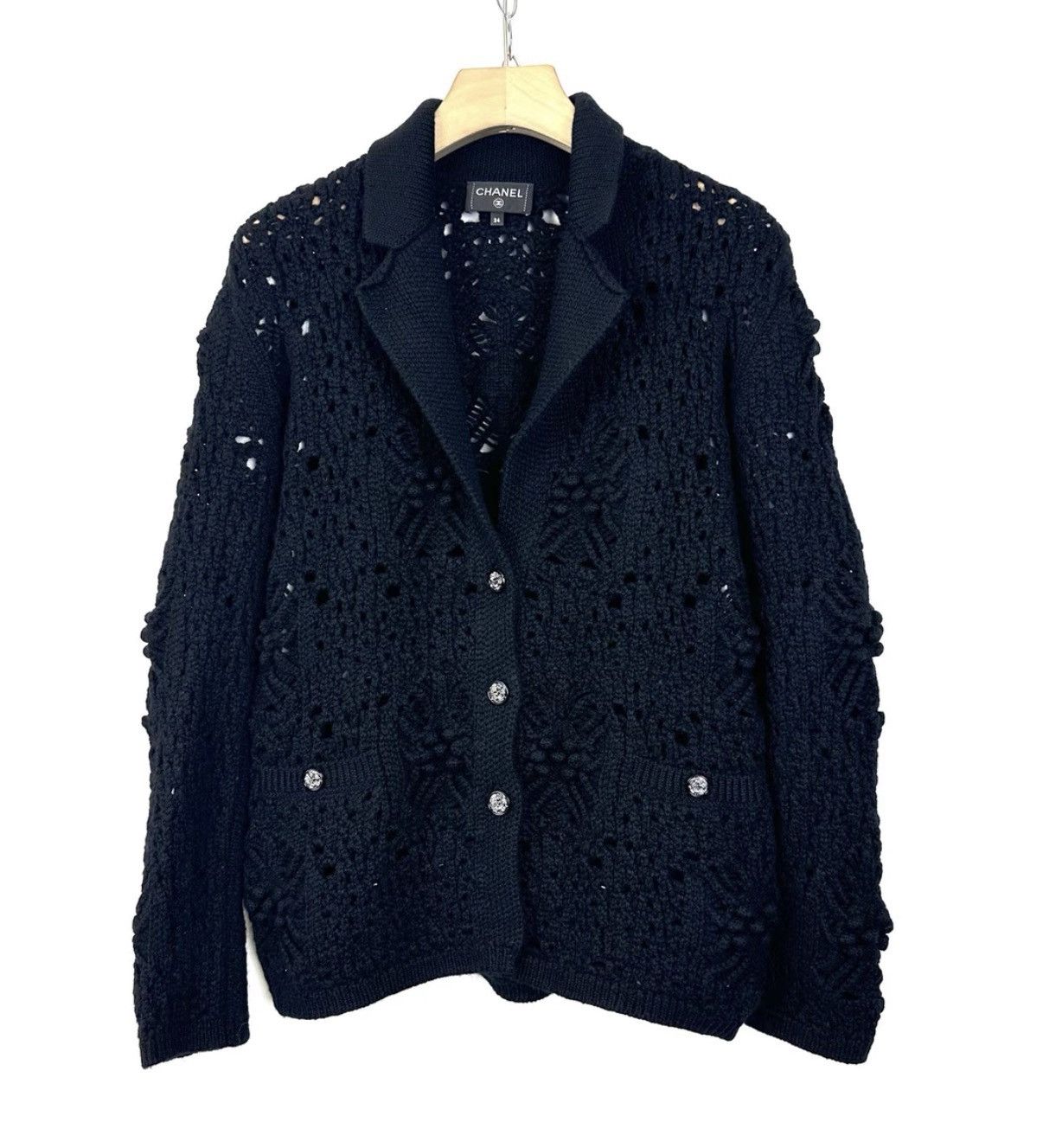 Chanel CHANEL Black Knit Hollow Out Coat K12 Size XXS / US 00 / IT 34 - 1 Thumbnail