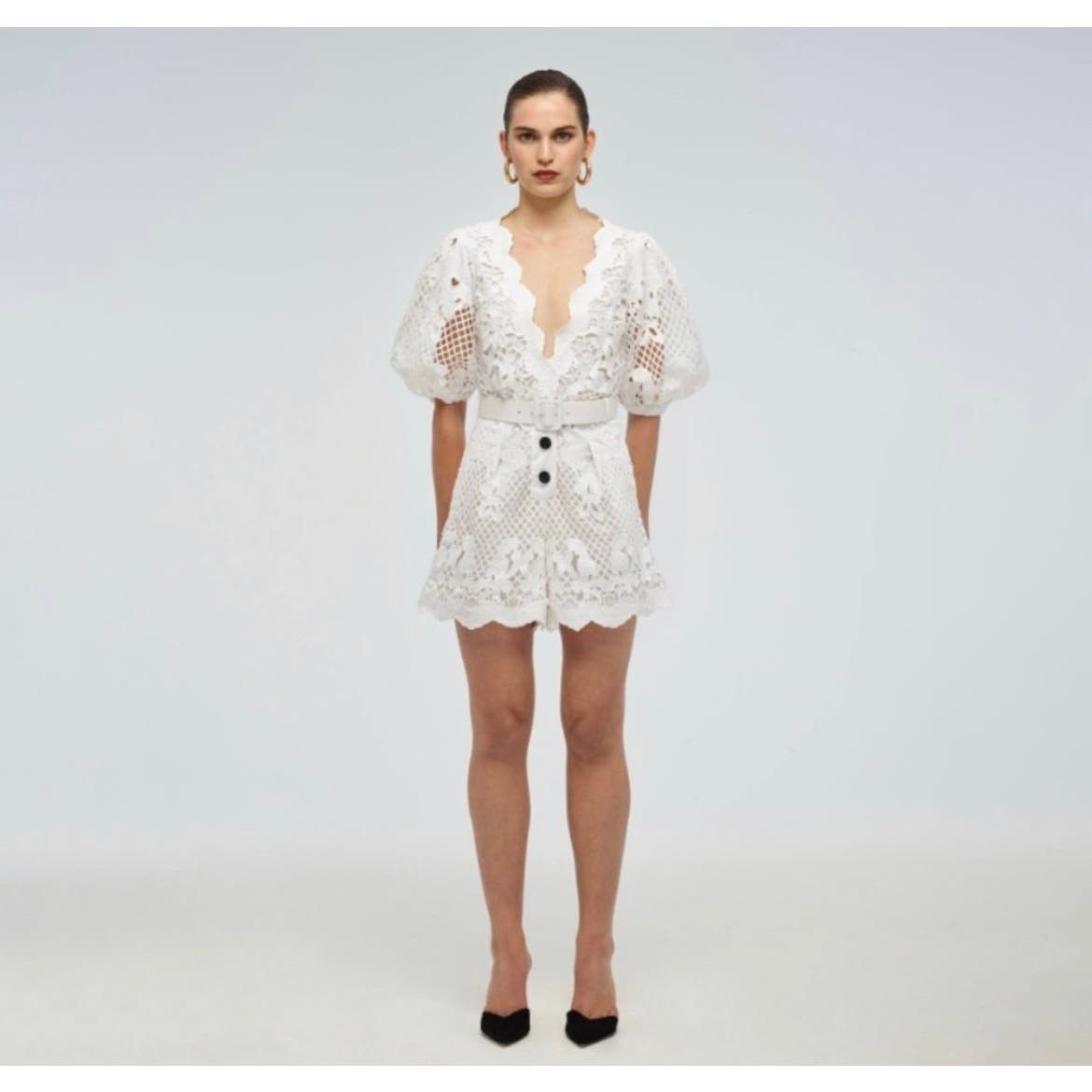 image of Self Portrait $1657 NWOT Self-Portrait Lattice Lace‎ White Romper Size 2, Women's