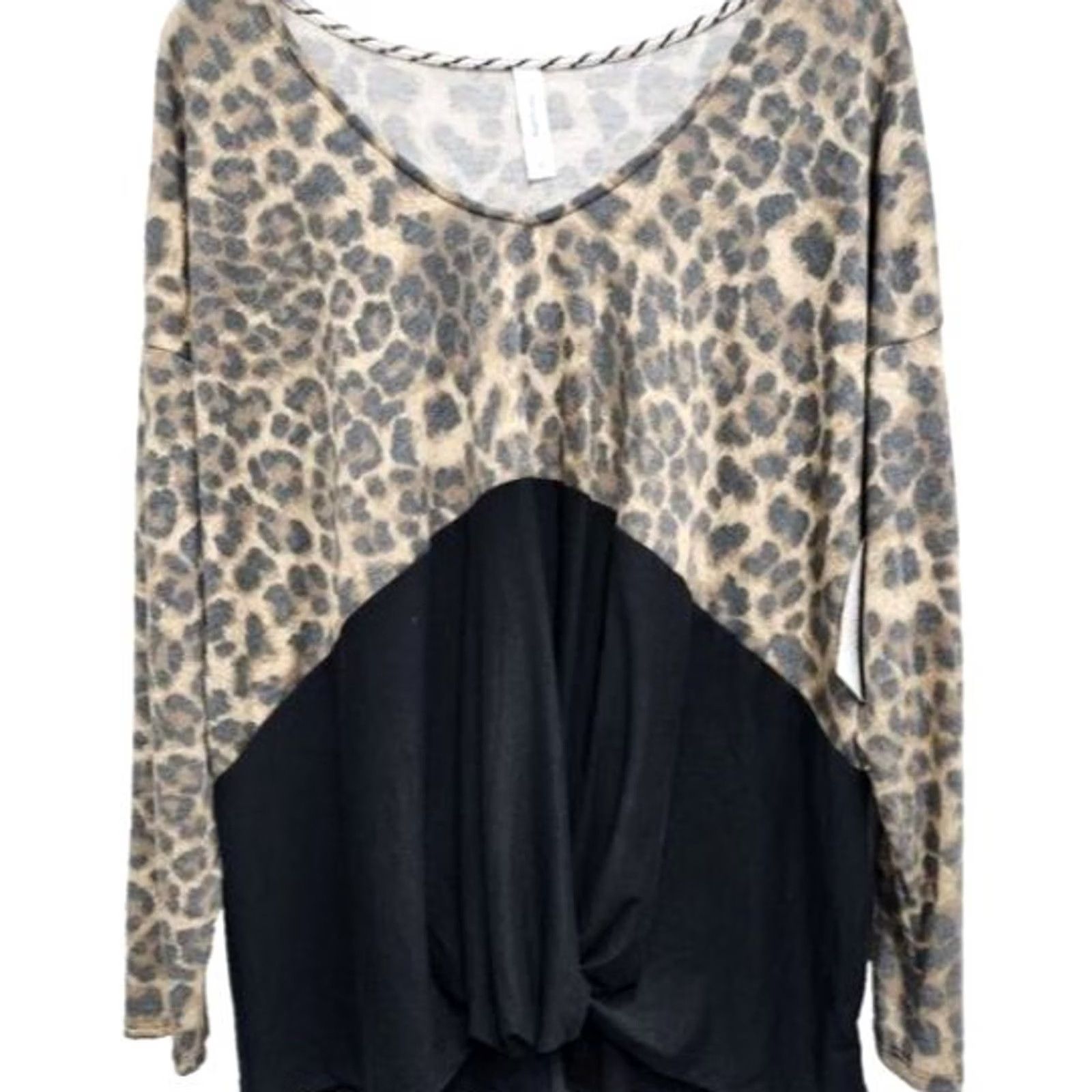 Vintage Honeyme Tunic Top Medium Brown Black Animal Print BOHO 3/4 Sleeve NEW Womens Size M / US 6-8 / IT 42-44 - 2 Thumbnail