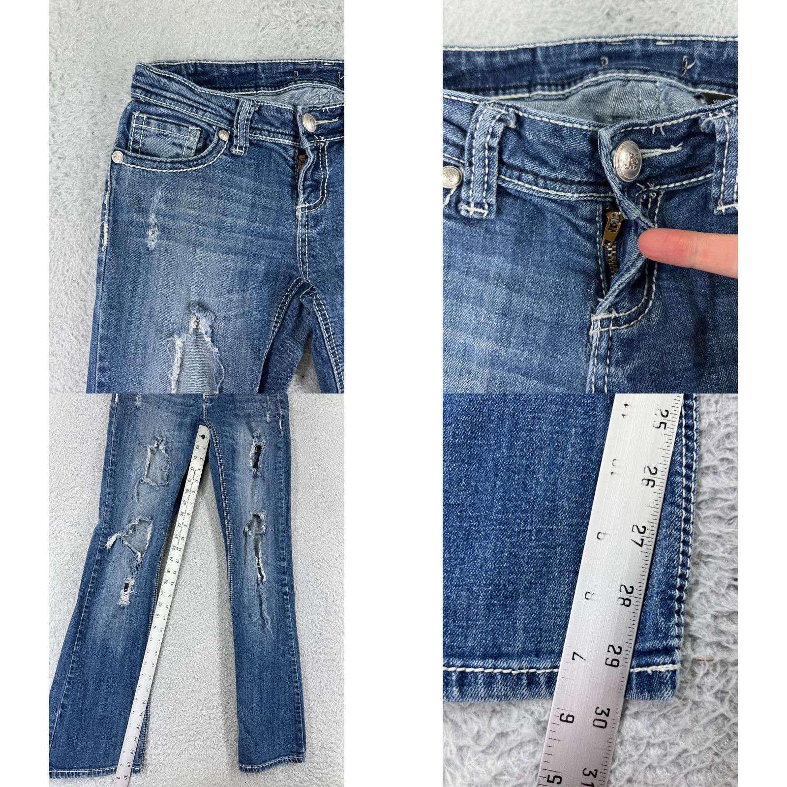 Denime Soundgirl Jeans Womens 5 Blue Denim Flared Distressed Embroidered Rhinestone Cotton Size 27" / US 4 / IT 40 - 8 Thumbnail