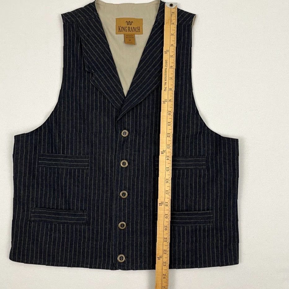 Denime VINTAGE King Ranch Waistcoat Vest Mens M Blue Pinstripe Denim Cowboy Western Frontier Coat Size US M / EU 48-50 / 2 - 4 Thumbnail