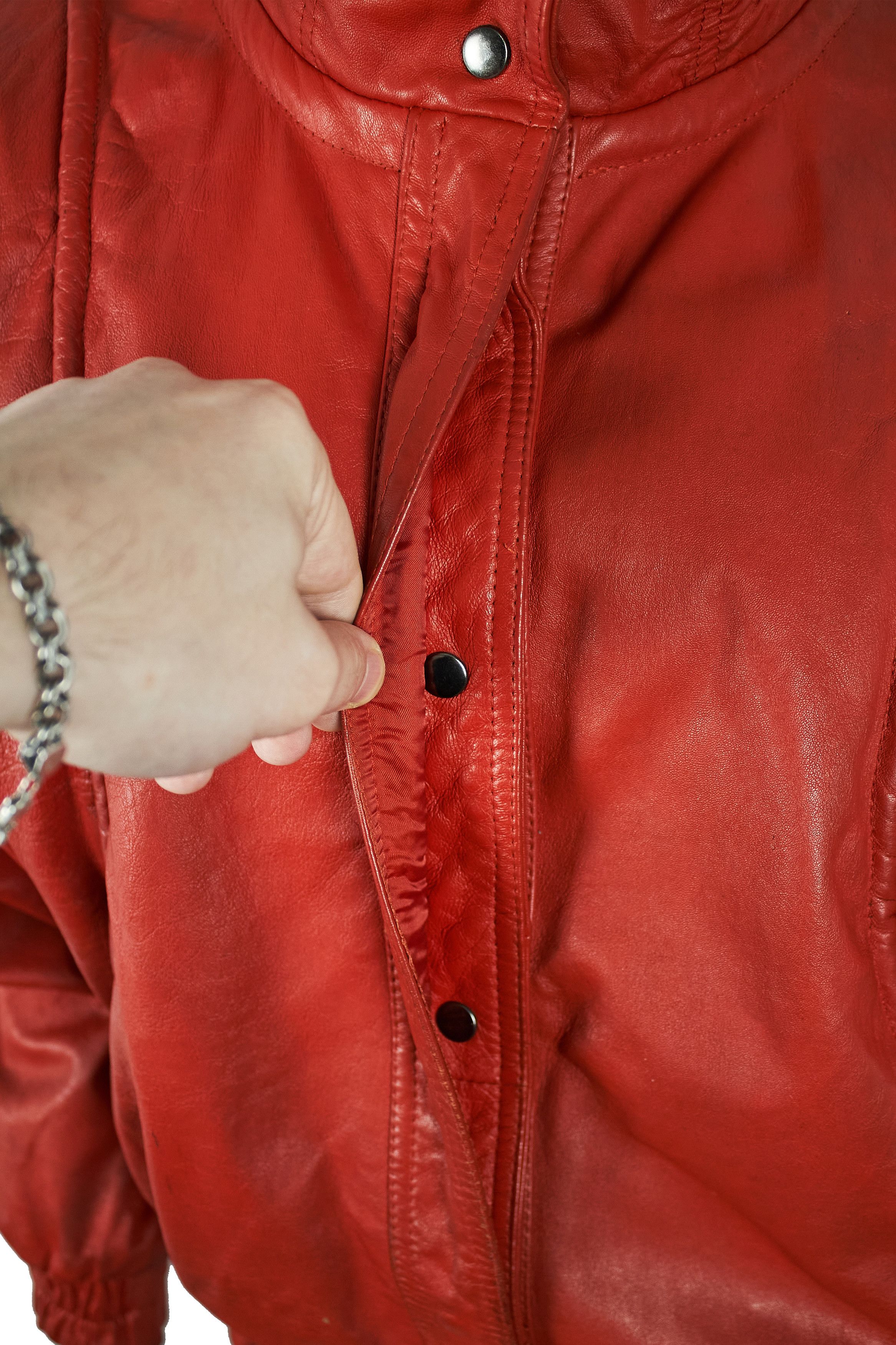 Vintage Authentic 80s Vintage Red Leather Oversized Bomber Jacket Size M / US 6-8 / IT 42-44 - 12 Thumbnail