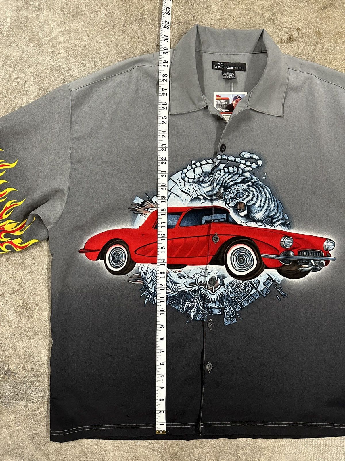 Vintage Crazy Y2K No Boundaries Flames Car Tiger Dragon Button Up Size US XL / EU 56 / 4 - 12 Thumbnail