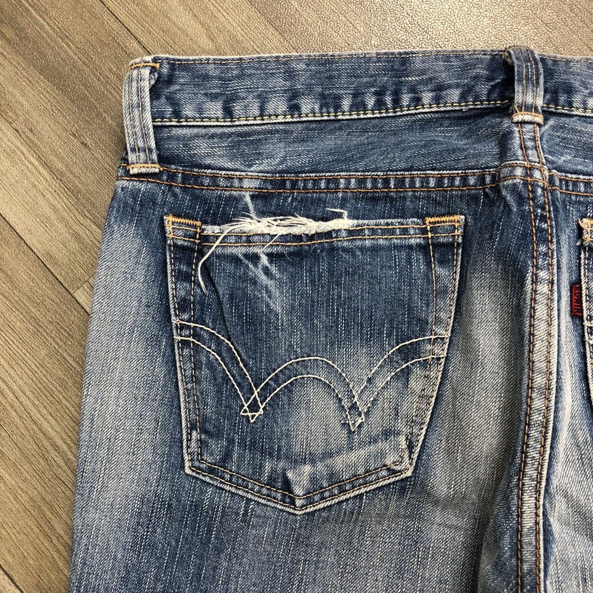 Edwin × If Six Was Nine × Le Grande Bleu (L.G.B.) 2000s Edwin 503 Distressed Punk Faded Bootcut Flared Jeans Size US 29 - 17 Thumbnail