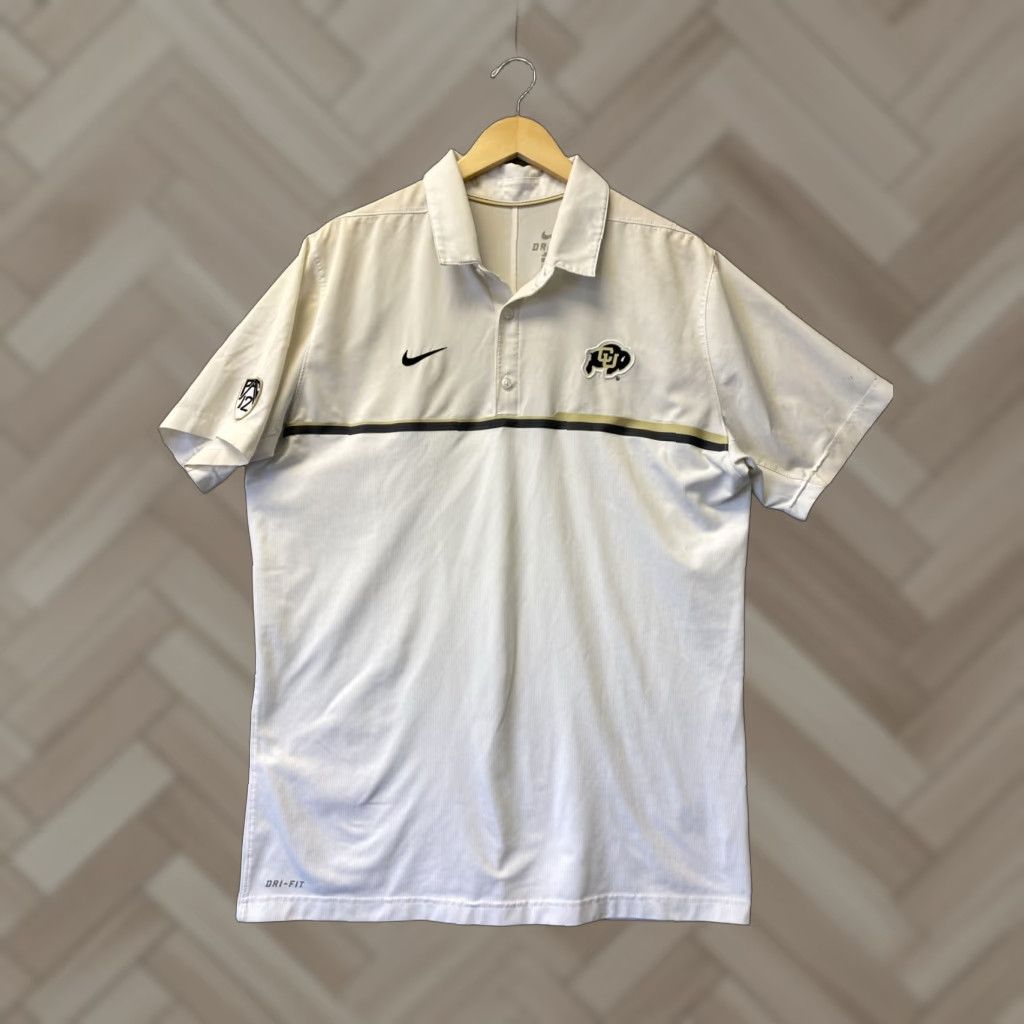 Nike Nike Beige White Men's Polo Golf Shirt L Colorado Buffaloes 145-37 Size US L / EU 52-54 / 3 - 1 Thumbnail