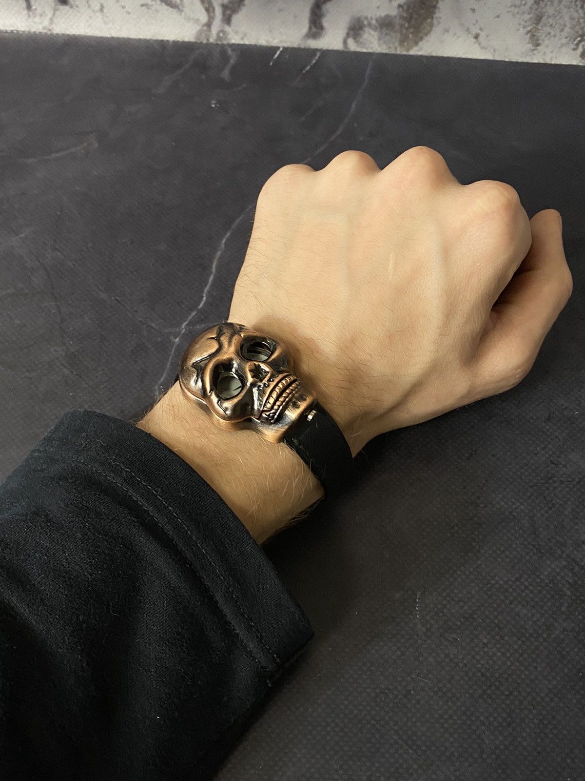Japanese Brand Gothic Skull Watch on Black Leather Strap Size ONE SIZE - 7 Thumbnail