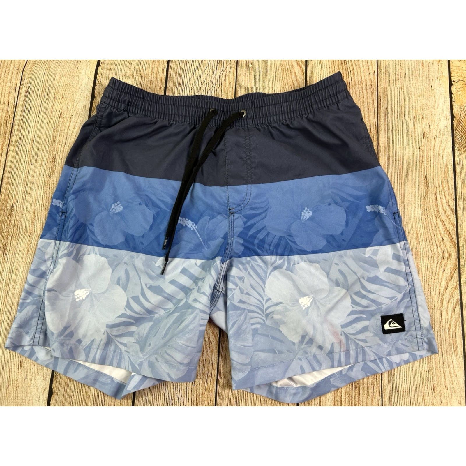 Quiksilver Quiksilver Mens Board Shorts Bottom M Blue Floral Swim Beach Hawaiian Drawstring Stretch Size US 31 - 2 Thumbnail