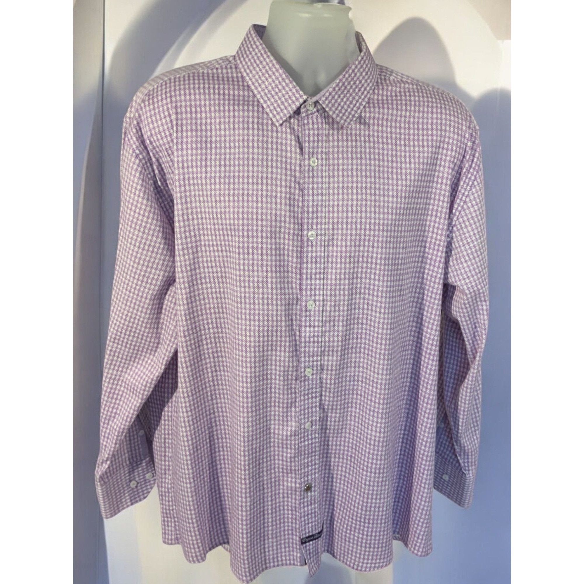 English Laundry English Laundry Mens Lavender Gingham Long Sleeve Shirt XL Size US XL / EU 56 / 4 - 11 Thumbnail