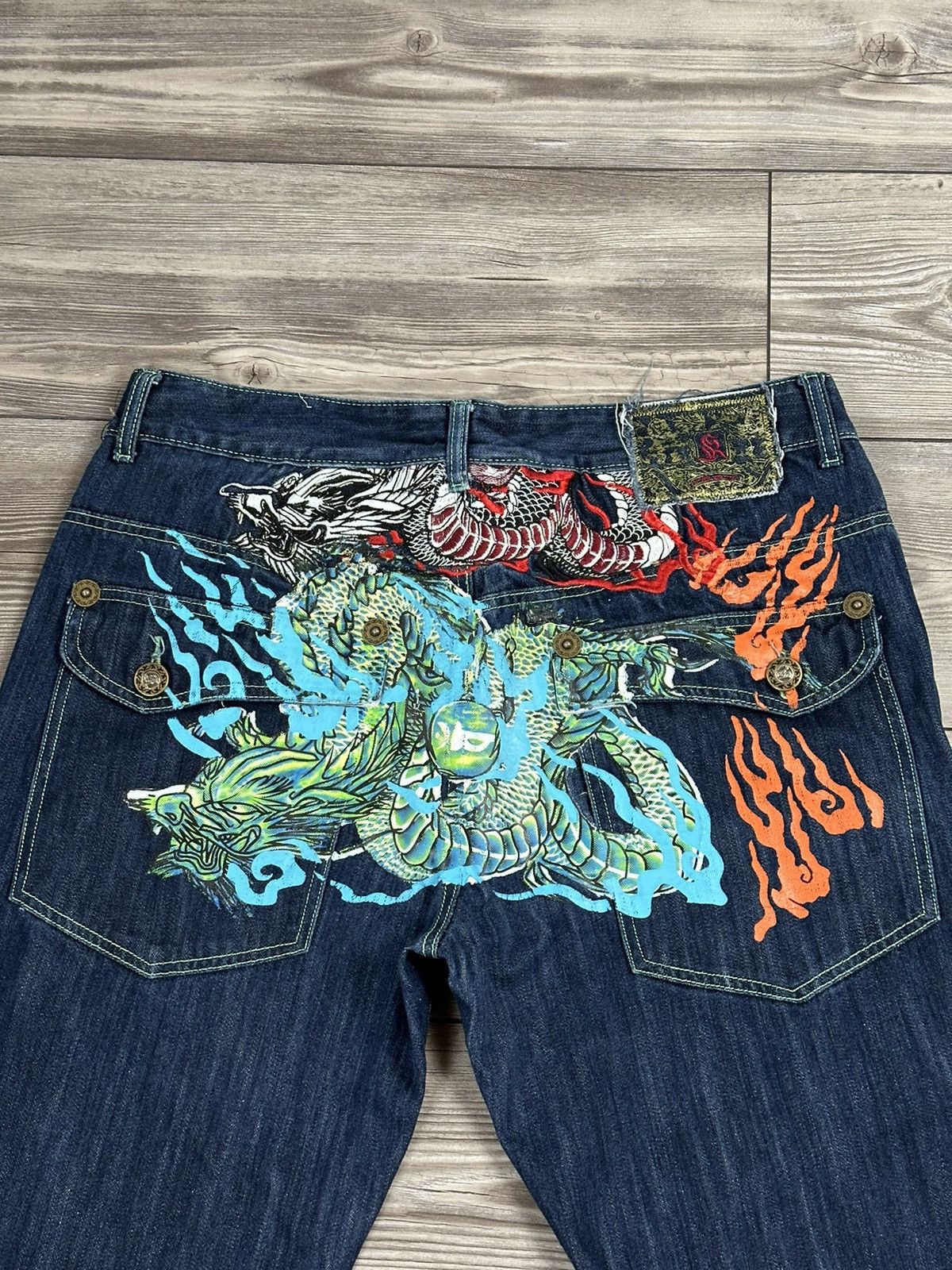 Ed Hardy Crazy Y2K Kanji Dragon Baggy Jeans Size US 38 / EU 54 - 3 Thumbnail