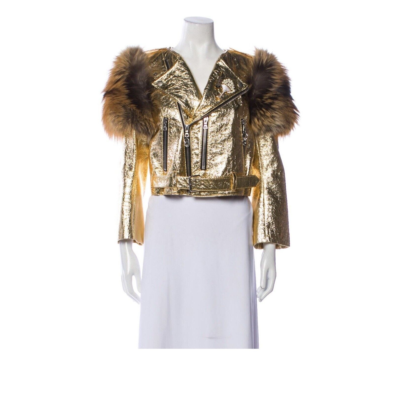 Marc Jacobs Marc Jacobs Fox Fur Leather Jacket Gold Sequin Lips M 6 Size M / US 6-8 / IT 42-44 - 3 Thumbnail