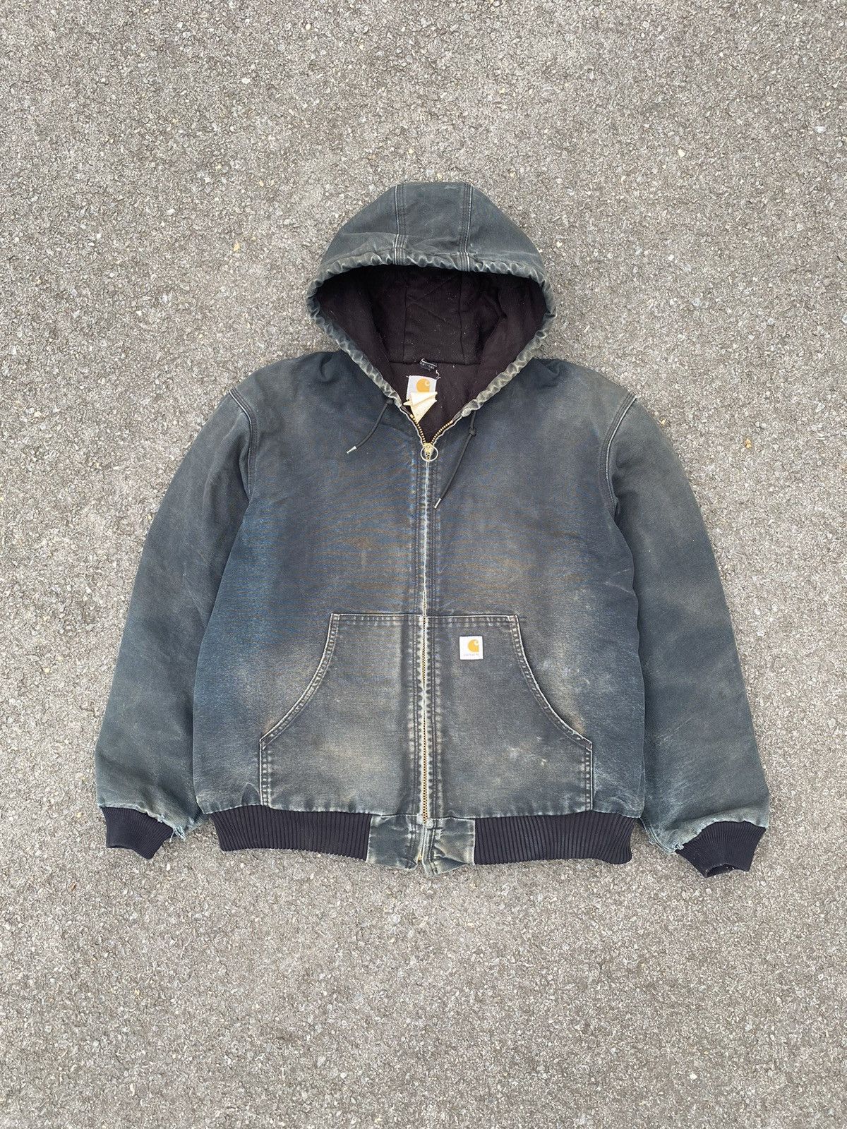 image of Y2K Carhartt Dark Green Faded Canvas Hoodie Jacket in Forest Green, Men's (Size Large)