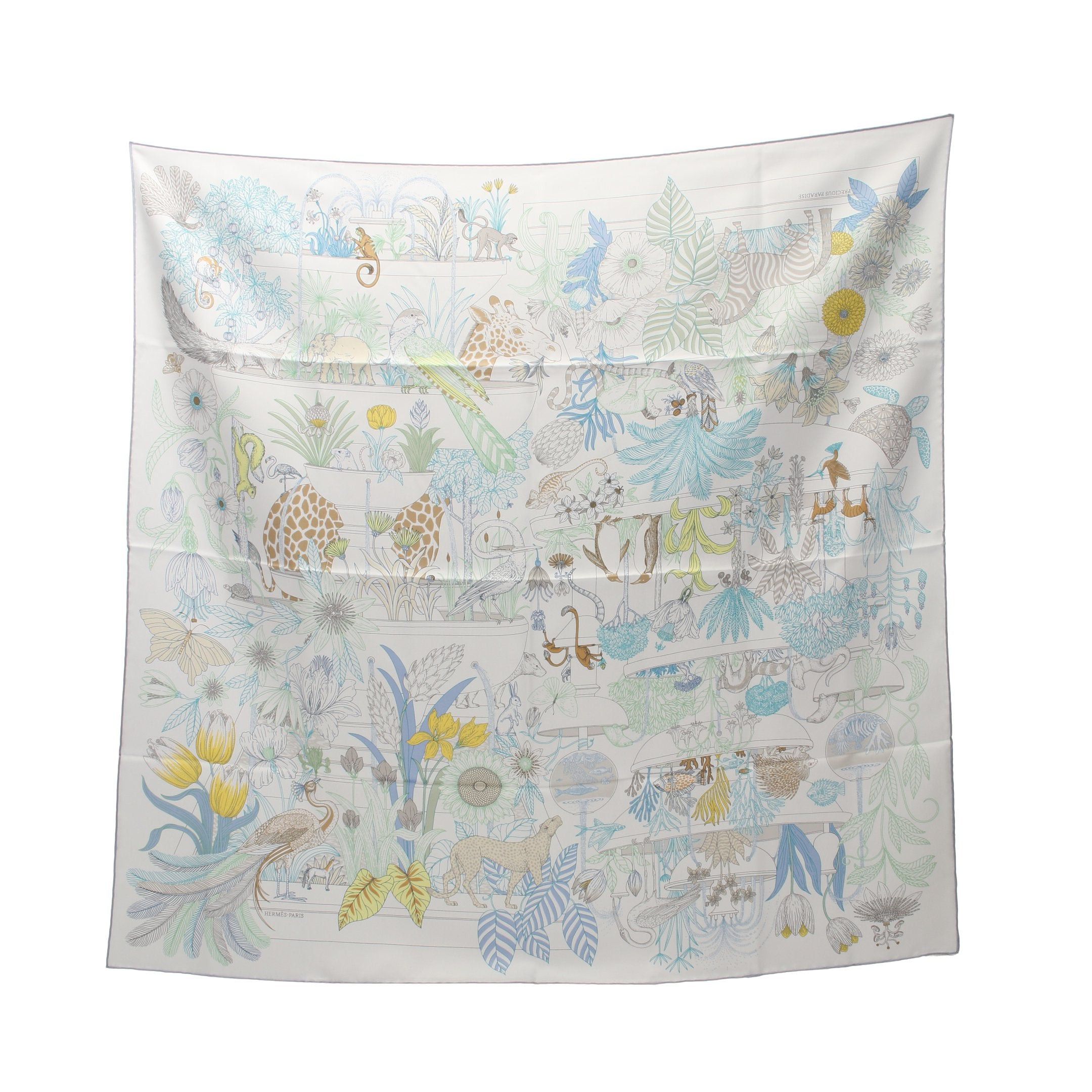 Hermes Hermes Carres 90 Precious Paradise Scarf Silk White Multicolor Size ONE SIZE - 1 Thumbnail