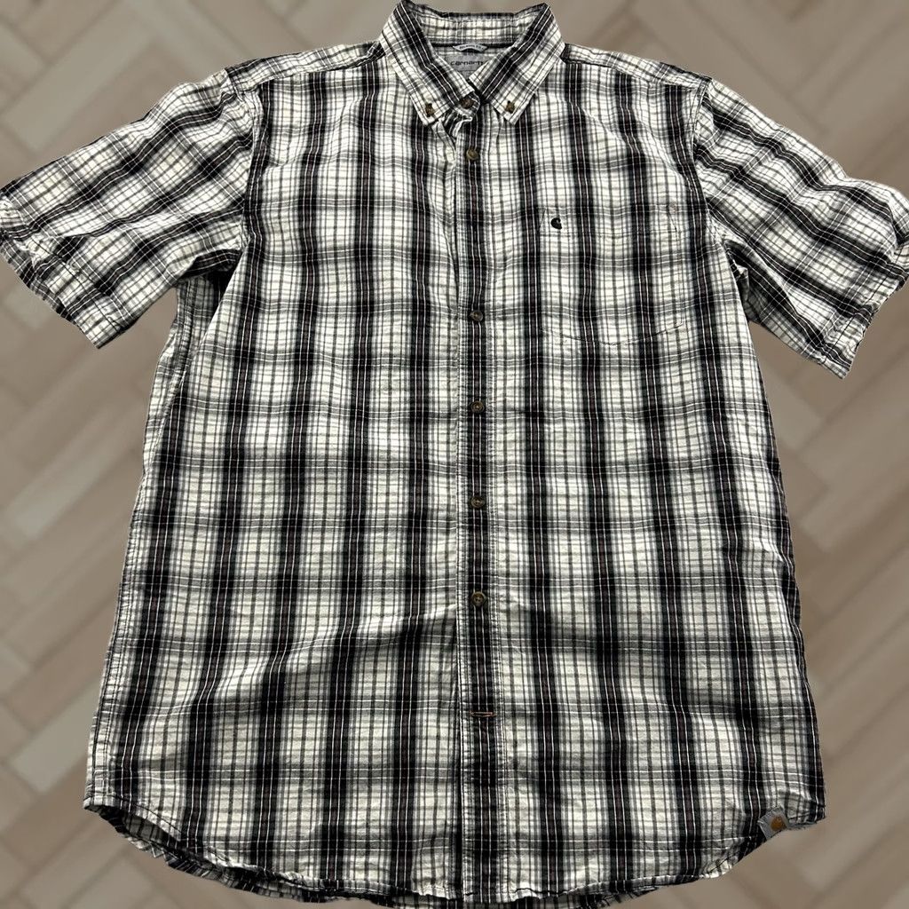 Carhartt Carhartt Button-Up Shirt Plaid Short Sleeve Men's Large Tall Gray Relaxed Fit Size US L / EU 52-54 / 3 - 1 Thumbnail