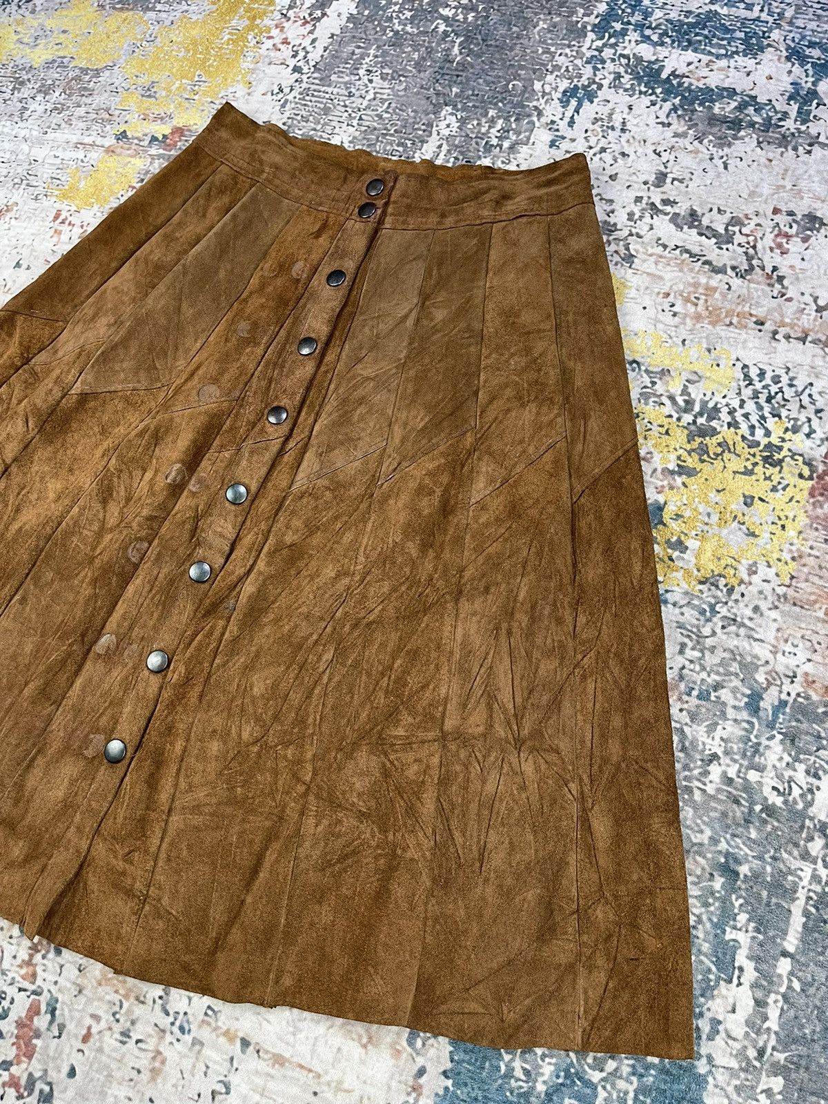 Leather Vintage Suede Leather Button Wrap Flared Skirt Size 27" / US 4 / IT 40 - 3 Thumbnail