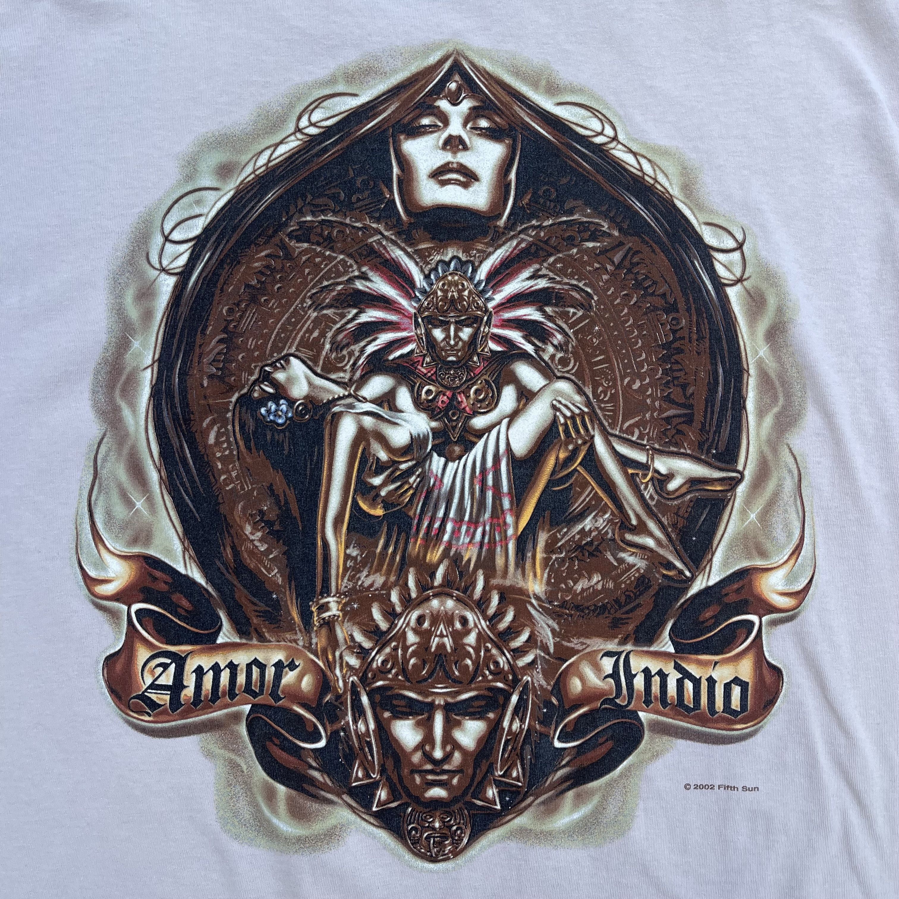 Vintage 2002 Aztlan Amor Indio Chicano T-shirt Size US XL / EU 56 / 4 - 3 Thumbnail
